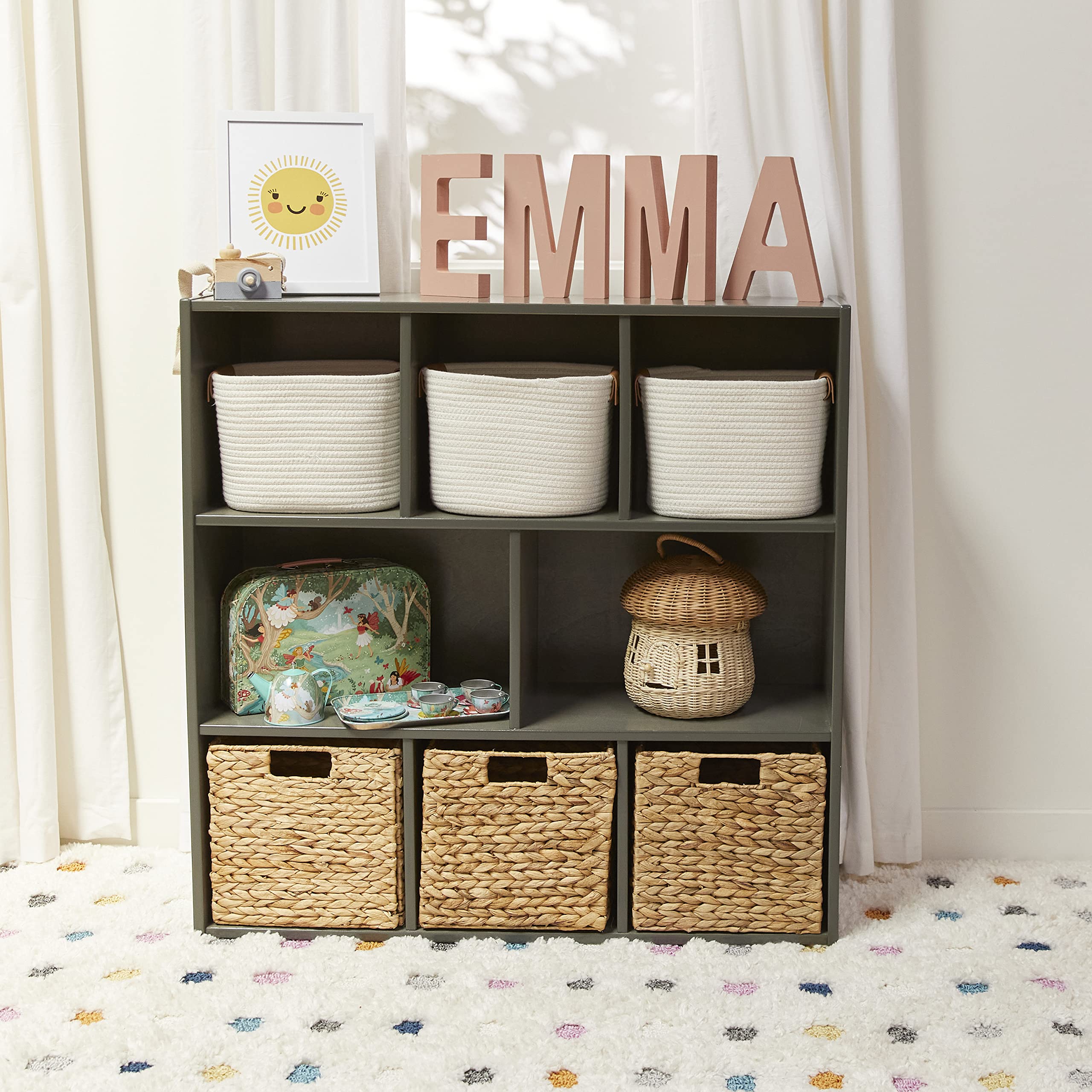 ECR4Kids Streamline 8-Compartment Storage Cabinet, 36in, Classroom Furniture, Grey Wash