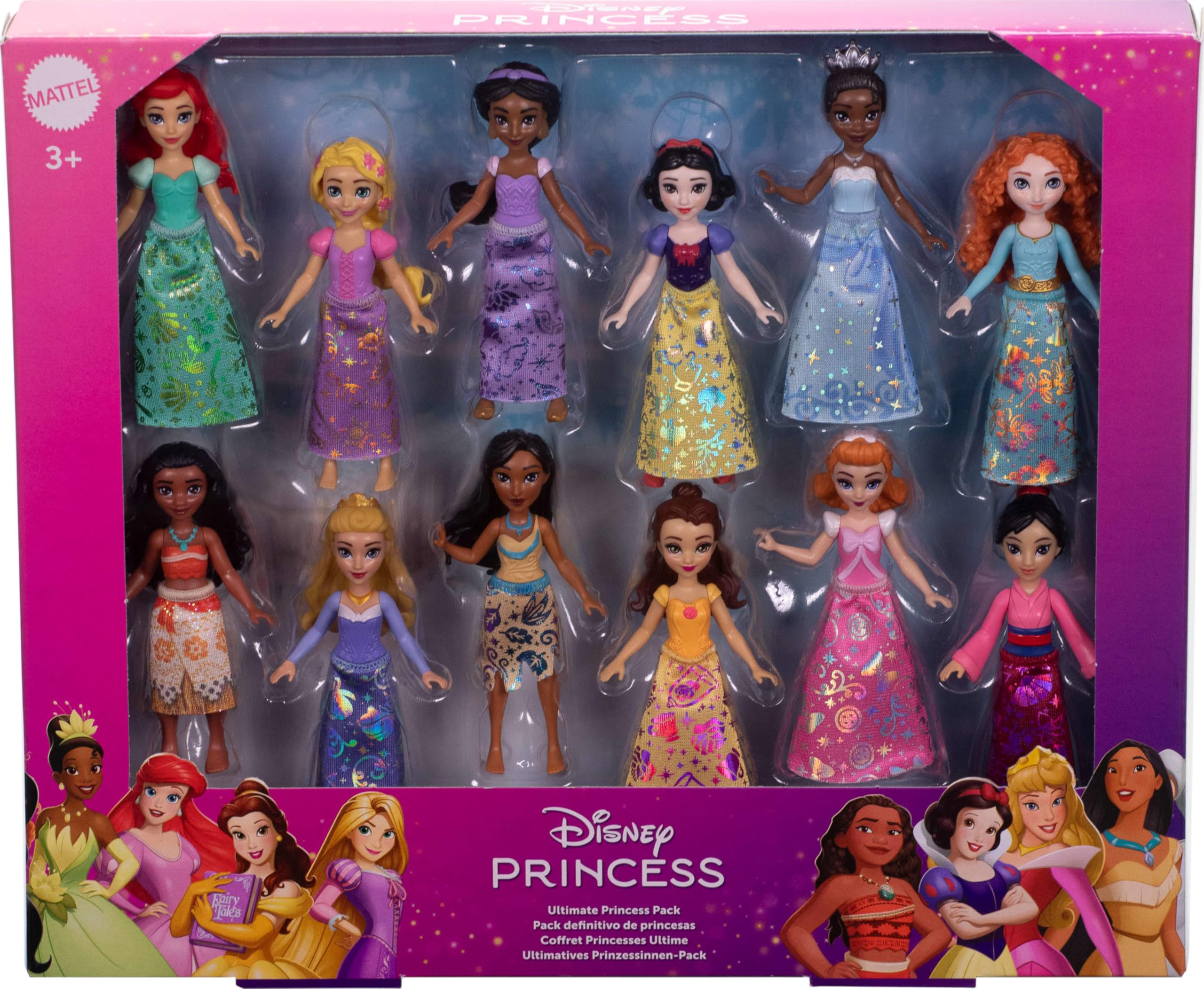 Disney Princess Toys, Ultimate Princess Pack with 12 Small Posable Dolls in Signature Outfits