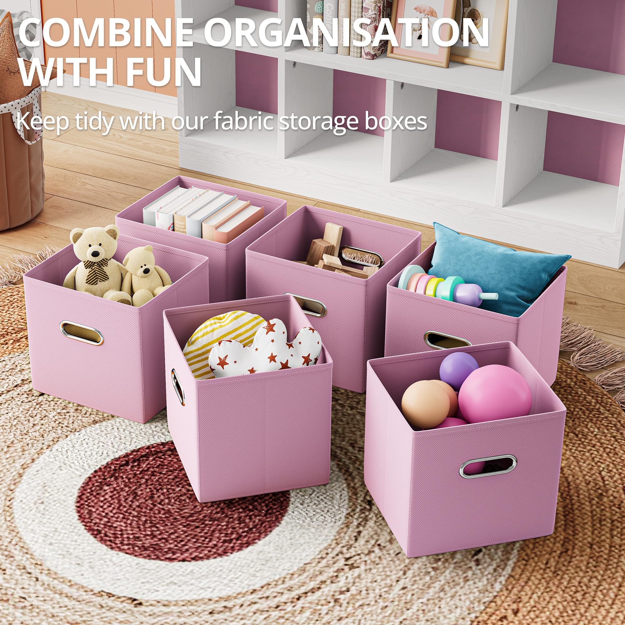 Toy Storage Organizer with 6 Bins and 12-Cube Bookshelf