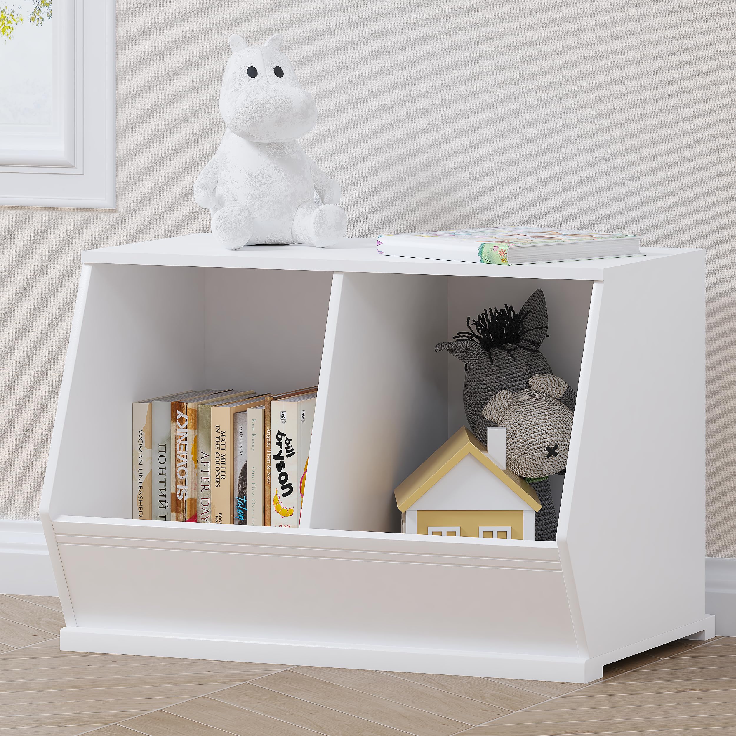 Stackable Toy Storage Cabinet Wooden Cubby Organizer White Shelf