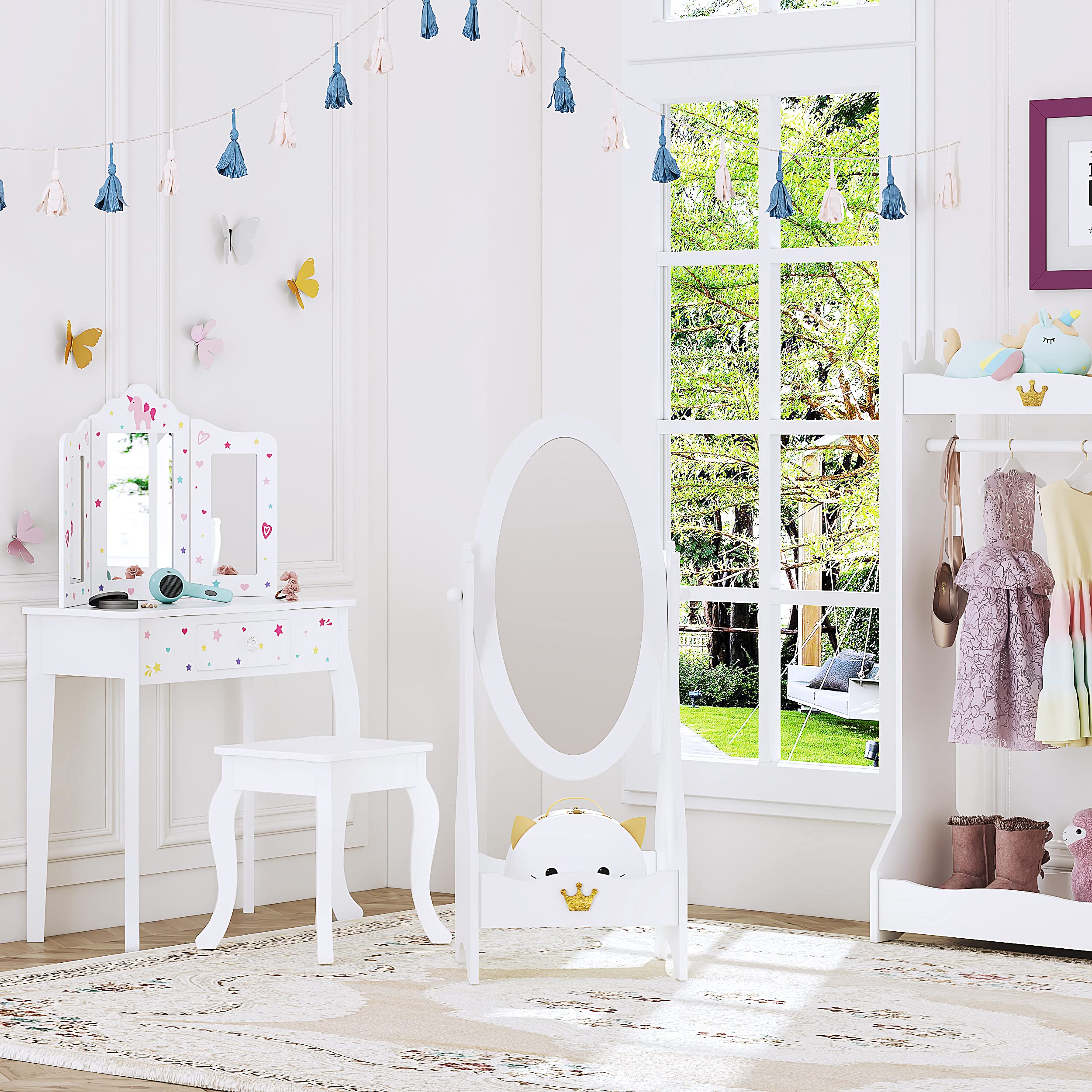 Length Mirror, Kids Free-Standing Dressing Mirror with Adjustable Viewed,
