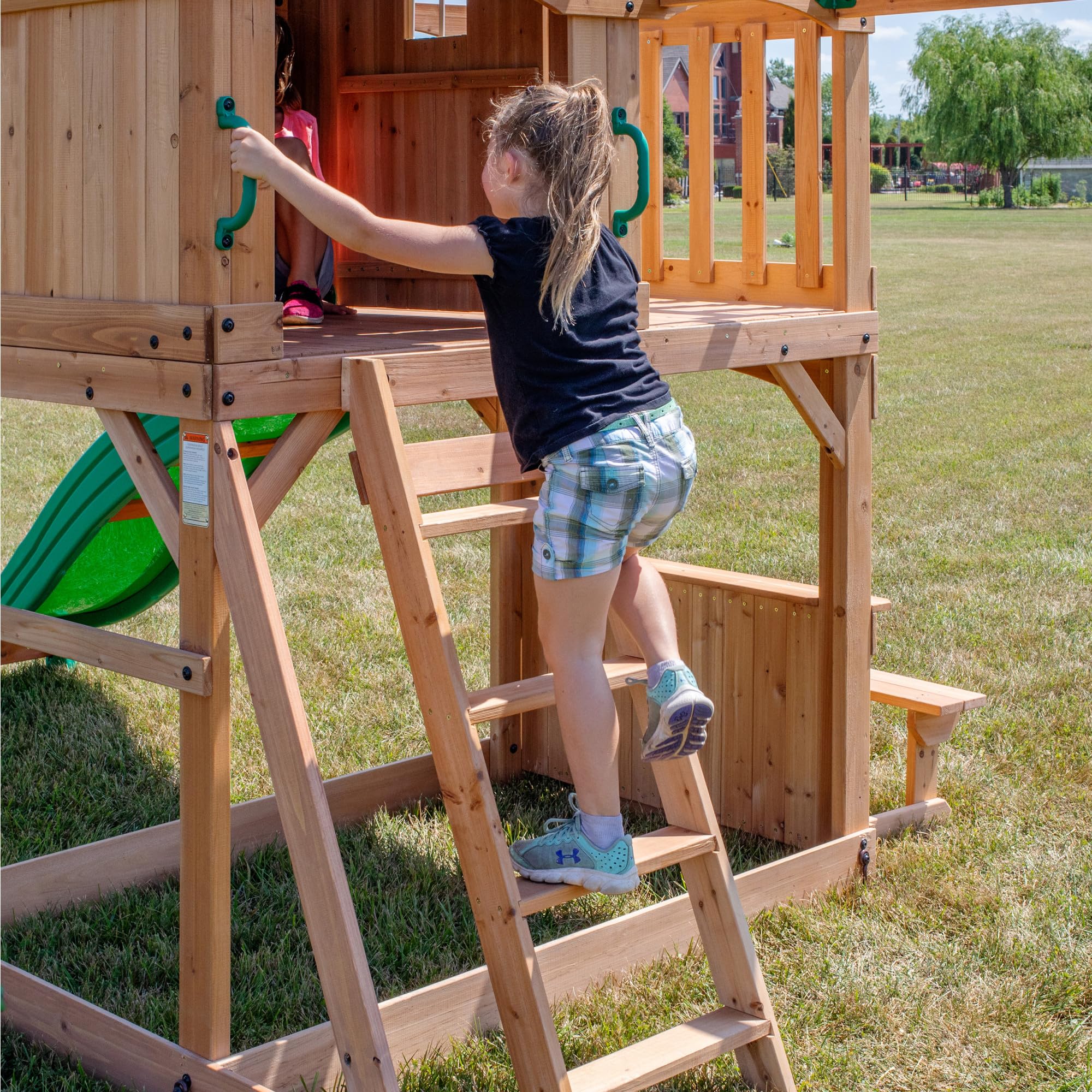 Cedar Wood Swing Set with Clubhouse and Wave Slide