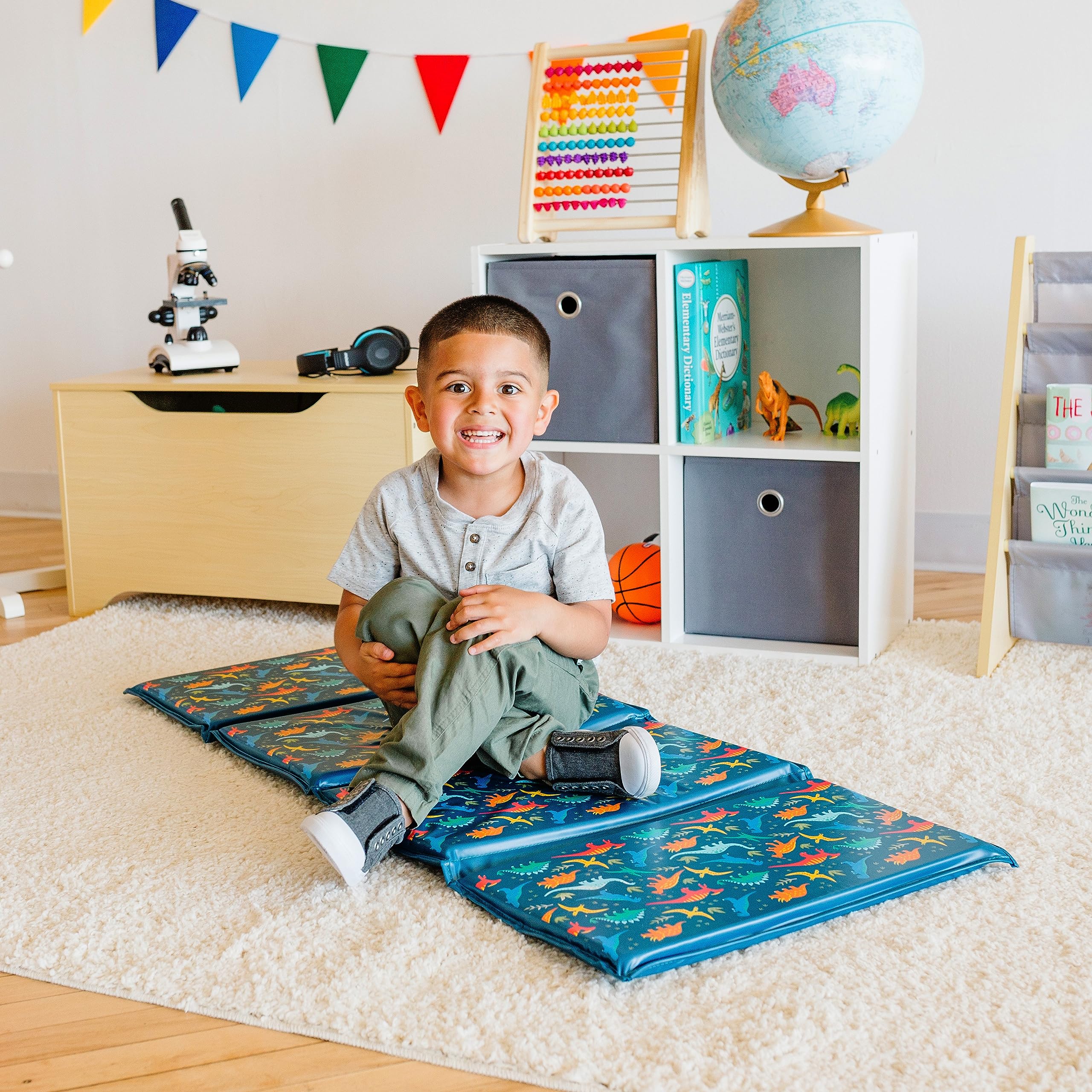 Wildkin Kids Vinyl Nap Mat – Foldable, Durable Rest Mat for Daycare & Preschool - Jurassic Dinosaurs