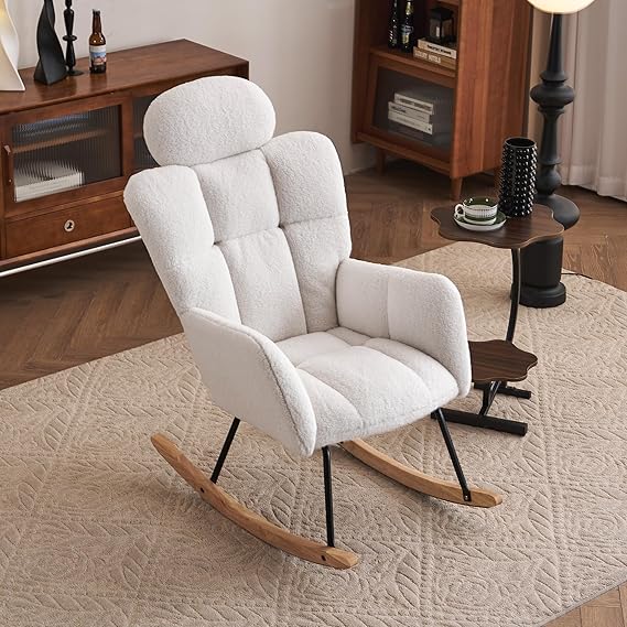 Oversized Teddy Fabric Rocking Chair, 35.4" Plush Glider