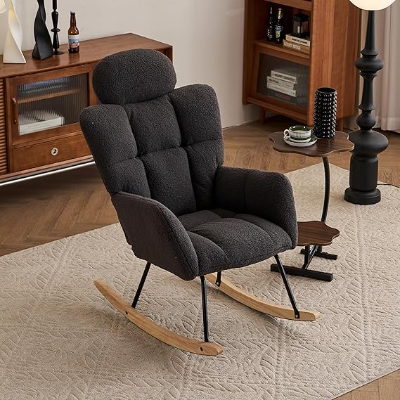 Oversized Teddy Fabric Rocking Chair, 35.4" Plush Glider