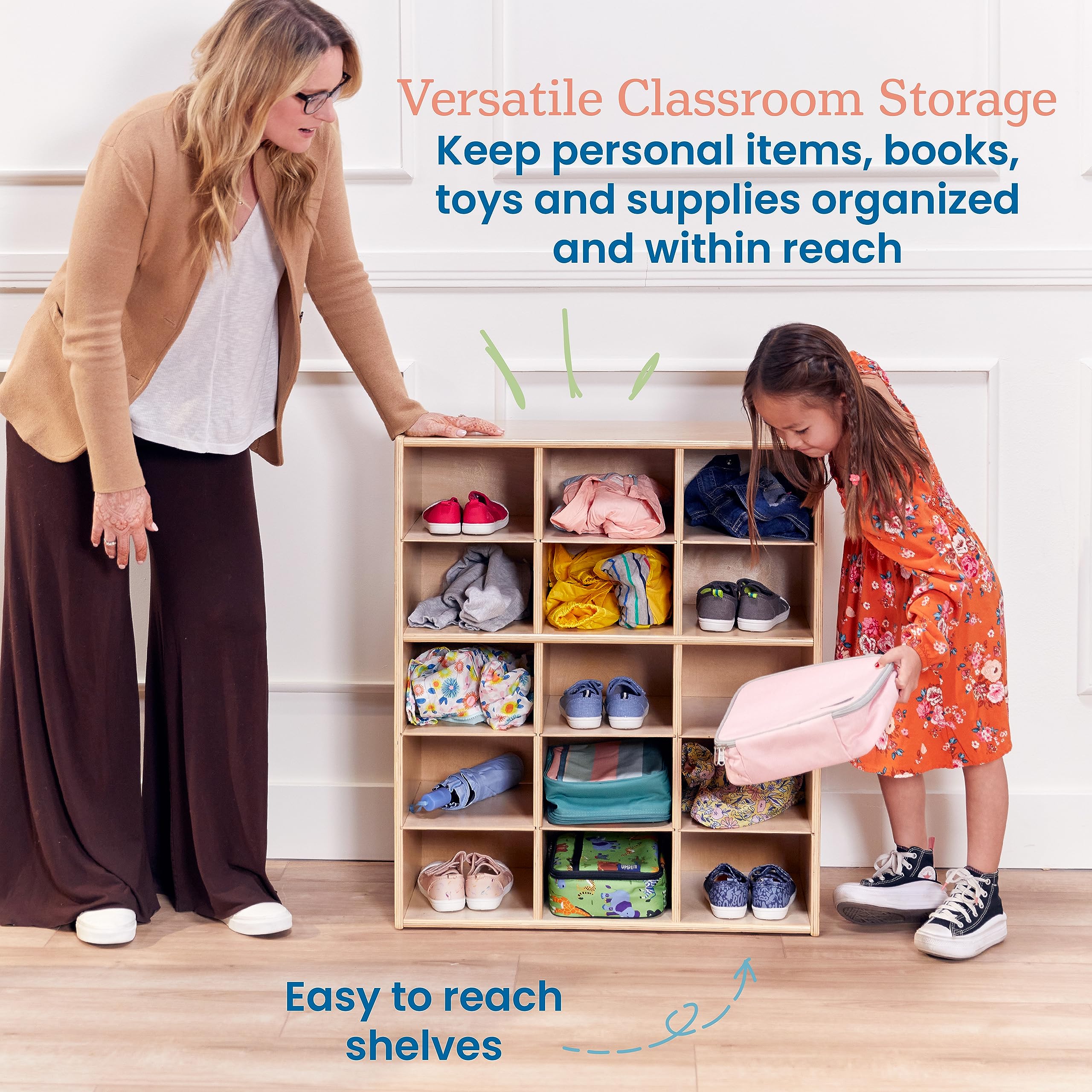 15 Cubby Tray Storage Cabinet with Open Shelving