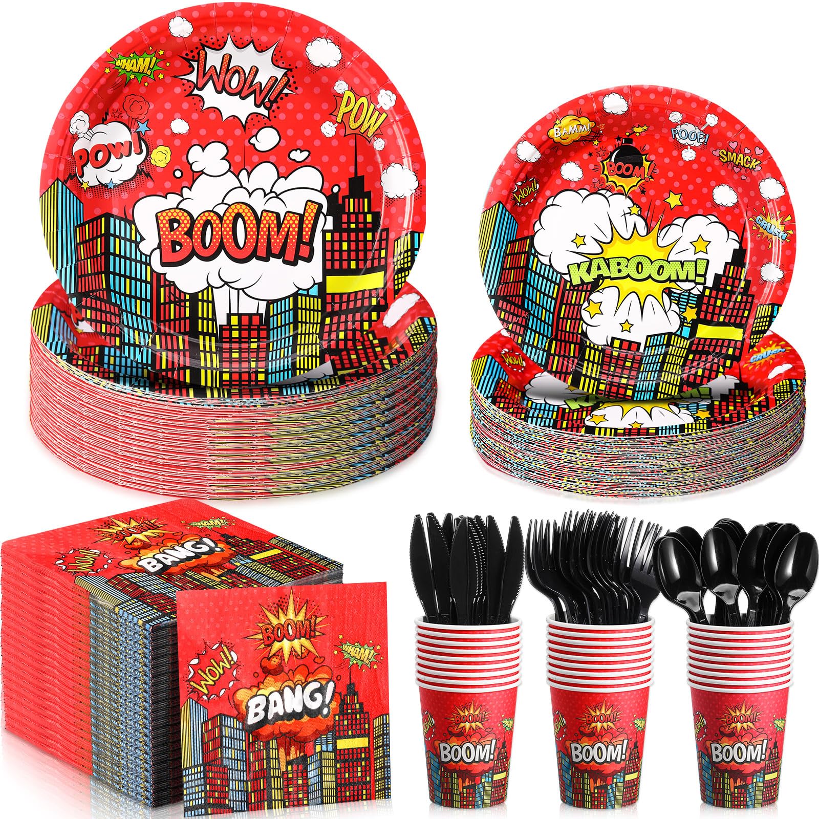 Party Supplies Serves 30, Hero Themed Paper Plates Napkins Cups