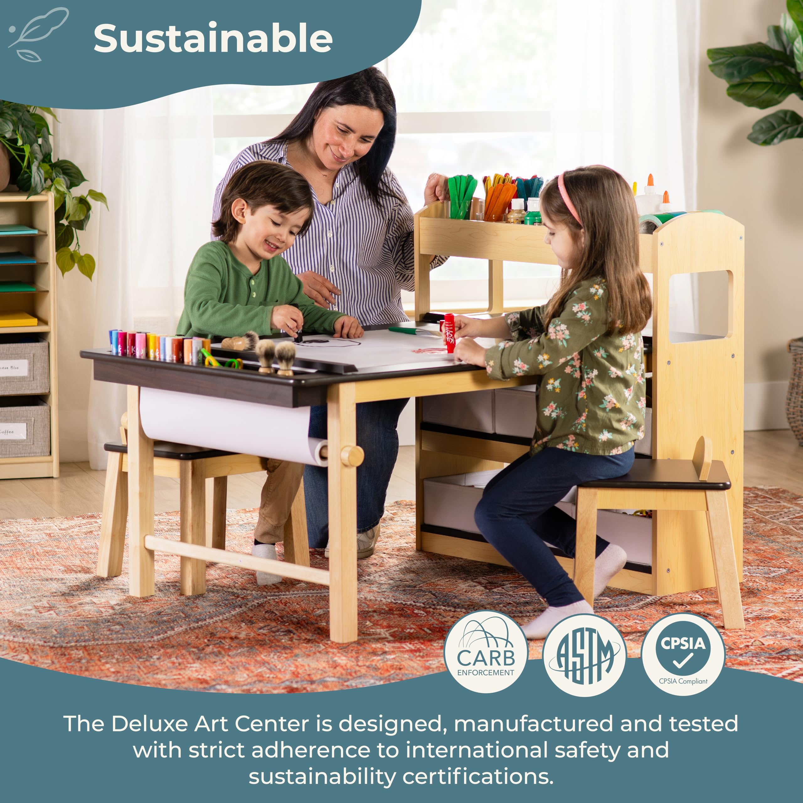 Kids Art Table and Chairs Set with Storage