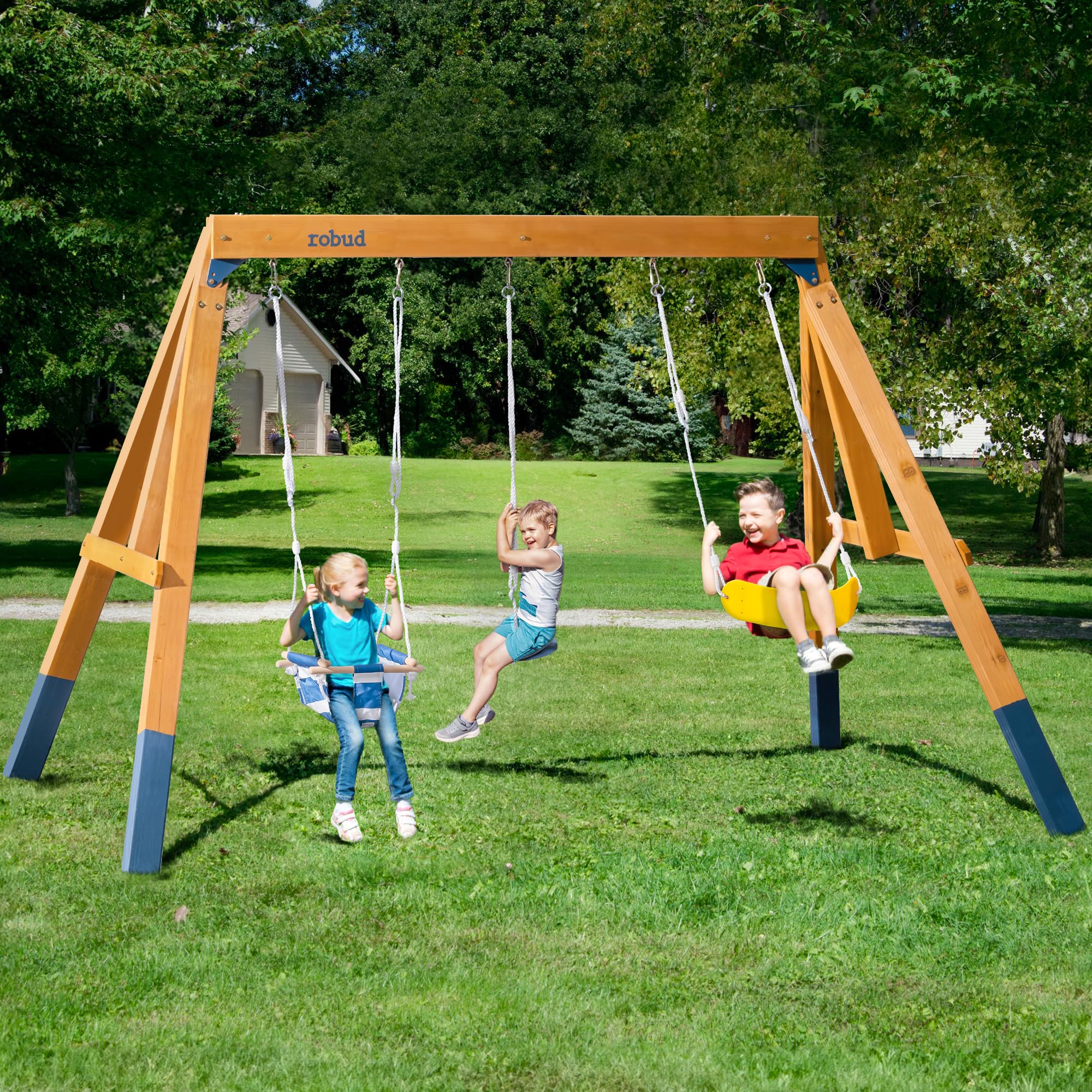 3-in-1 Wooden Swing Set for Backyard