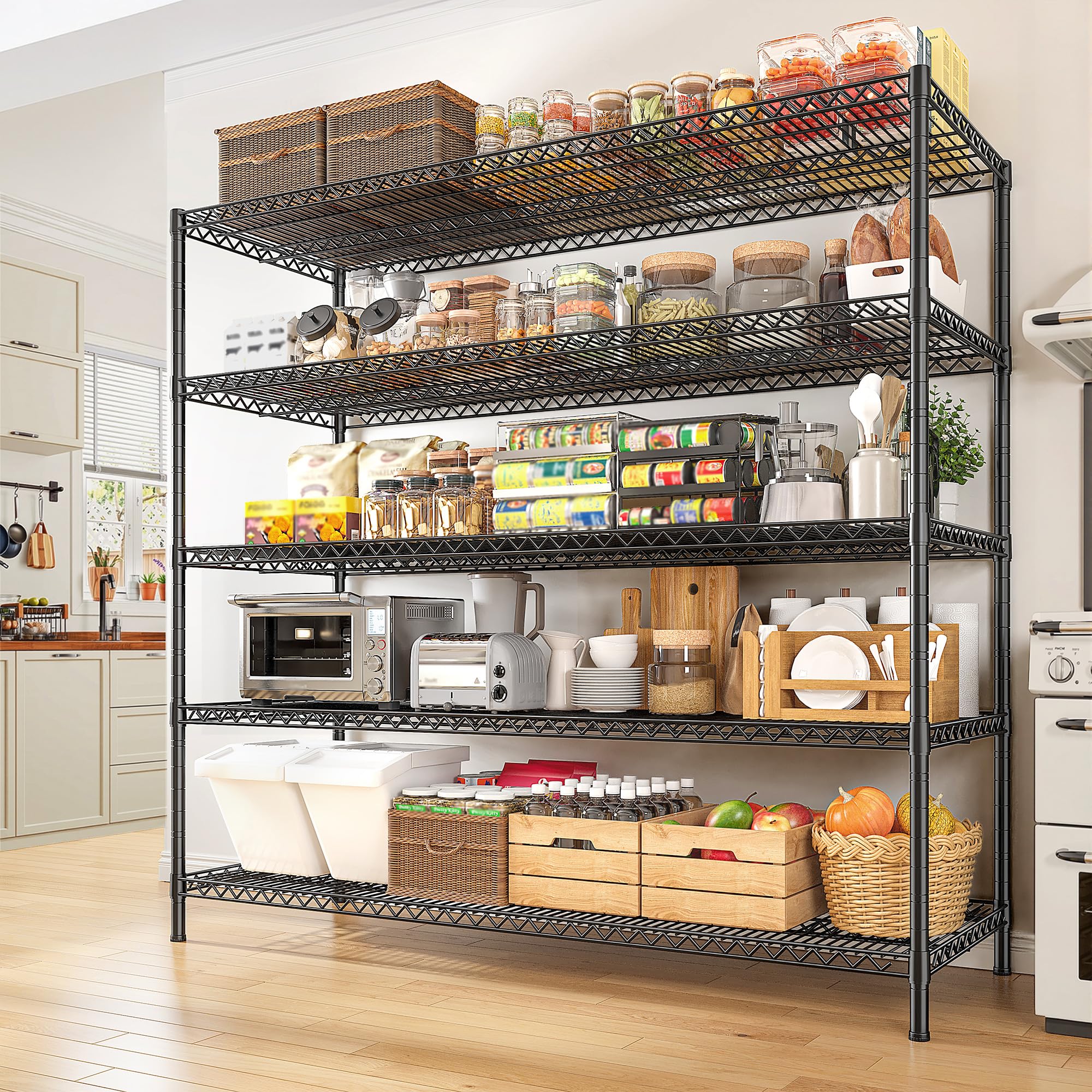55.5" W Storage Shelves 3200LBS Metal Shelving 5 Tier Wire