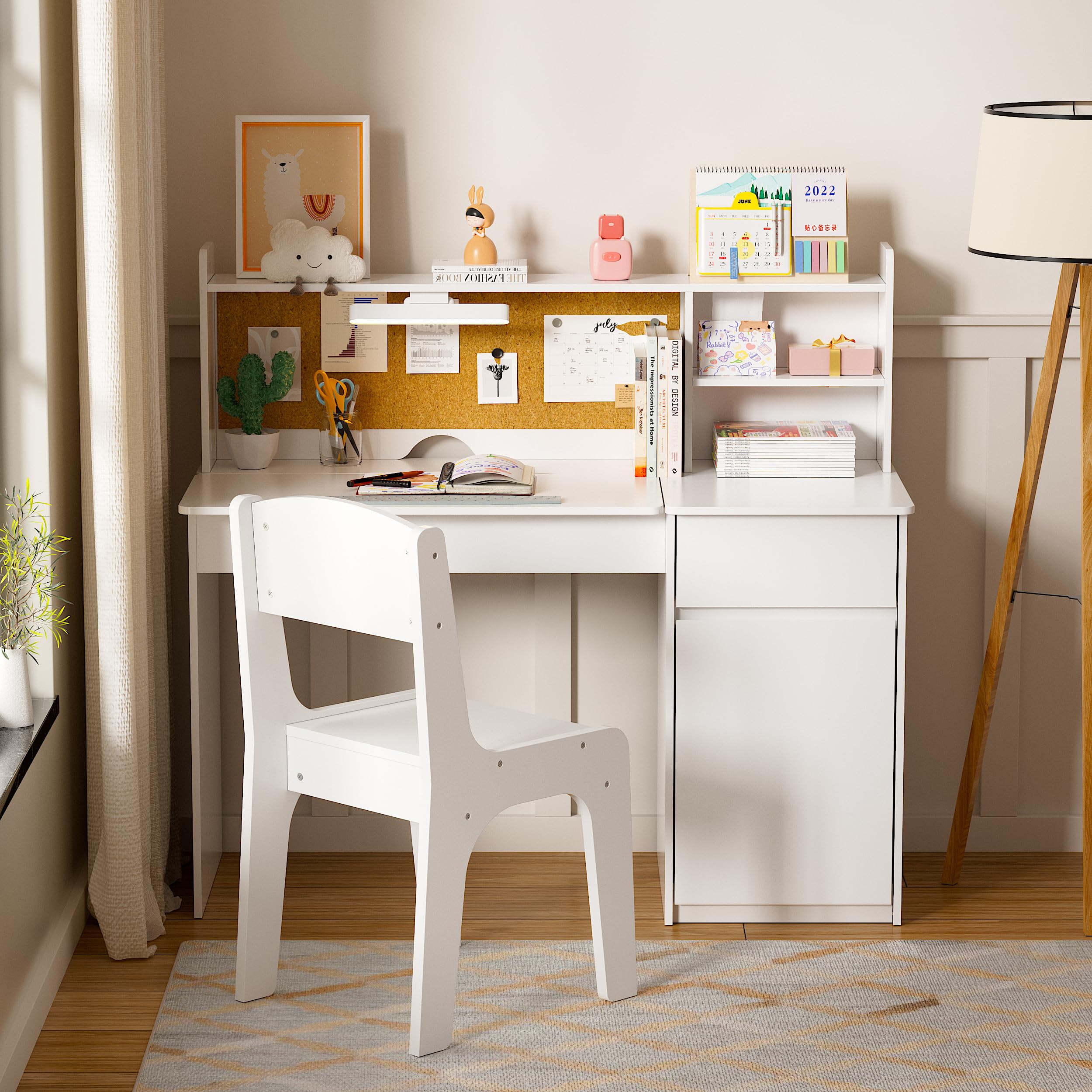 Kids Study Desk and Chair Set with LED Lamp