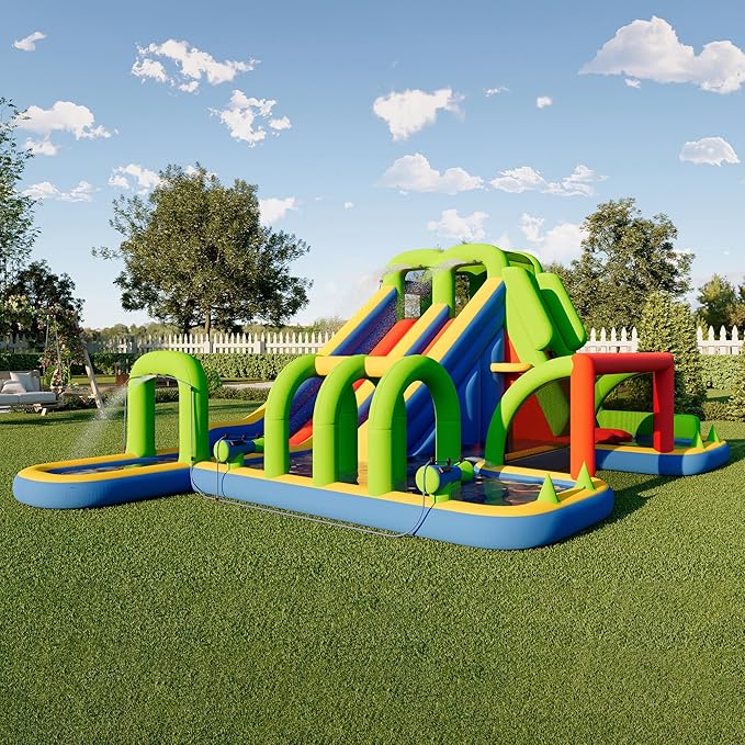 Bounce House, Inflatable Bouncer with Air Blower, Jumping Castle with Slide, Outdoor Indoor