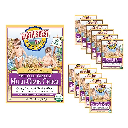 Earth's Best Organic Baby Food, Organic Whole Grain Oatmeal Baby Cereal, Non-GMO, Easily Digestible and Iron Fortified Baby Food, 8 oz Box (Pack of 12)