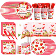 169pcs Strawberry Baby Shower Deorations Berry Sweet Plates Napkins Cups Tablecloths
