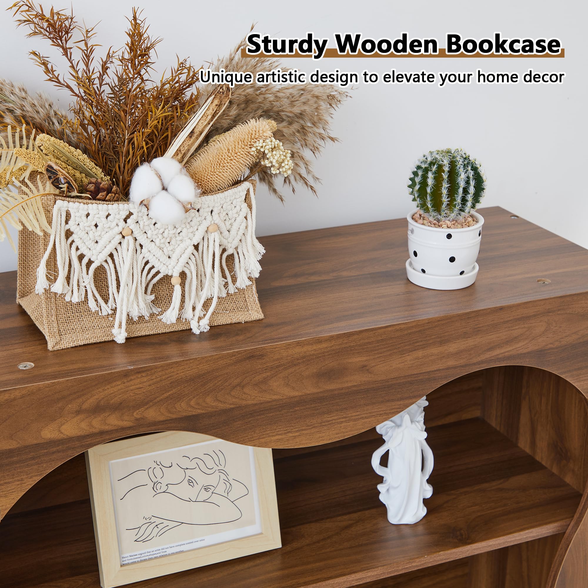 6 Tier Tall Bookshelf Wooden Storage Display Shelves
