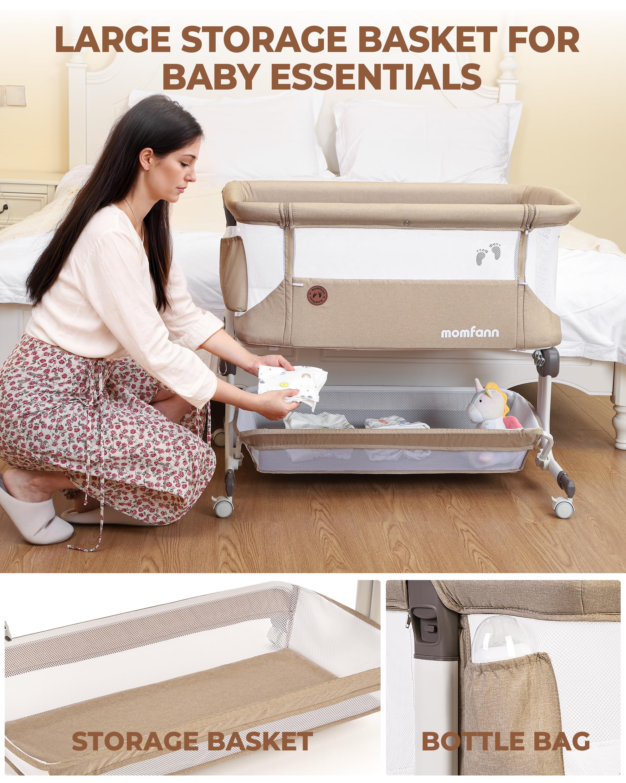 Bedside Bassinet with Mesh Sides and Height Adjustment