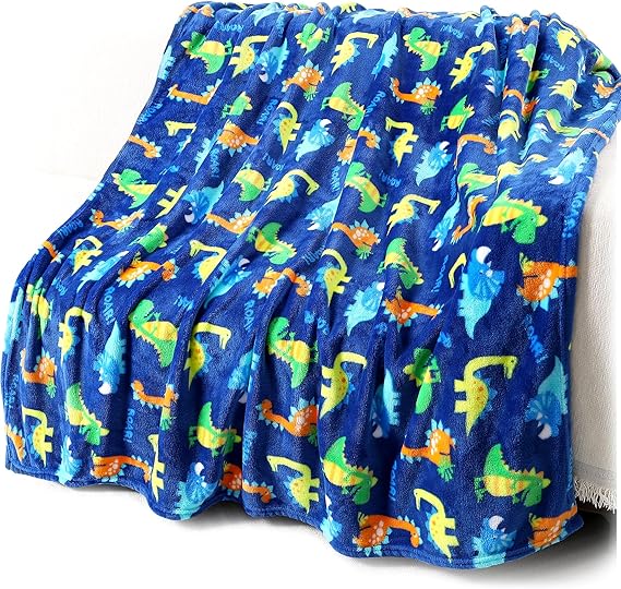 Warm Soft Toddler Fleece Blankets for Boys with Dinosaur Pattern Print