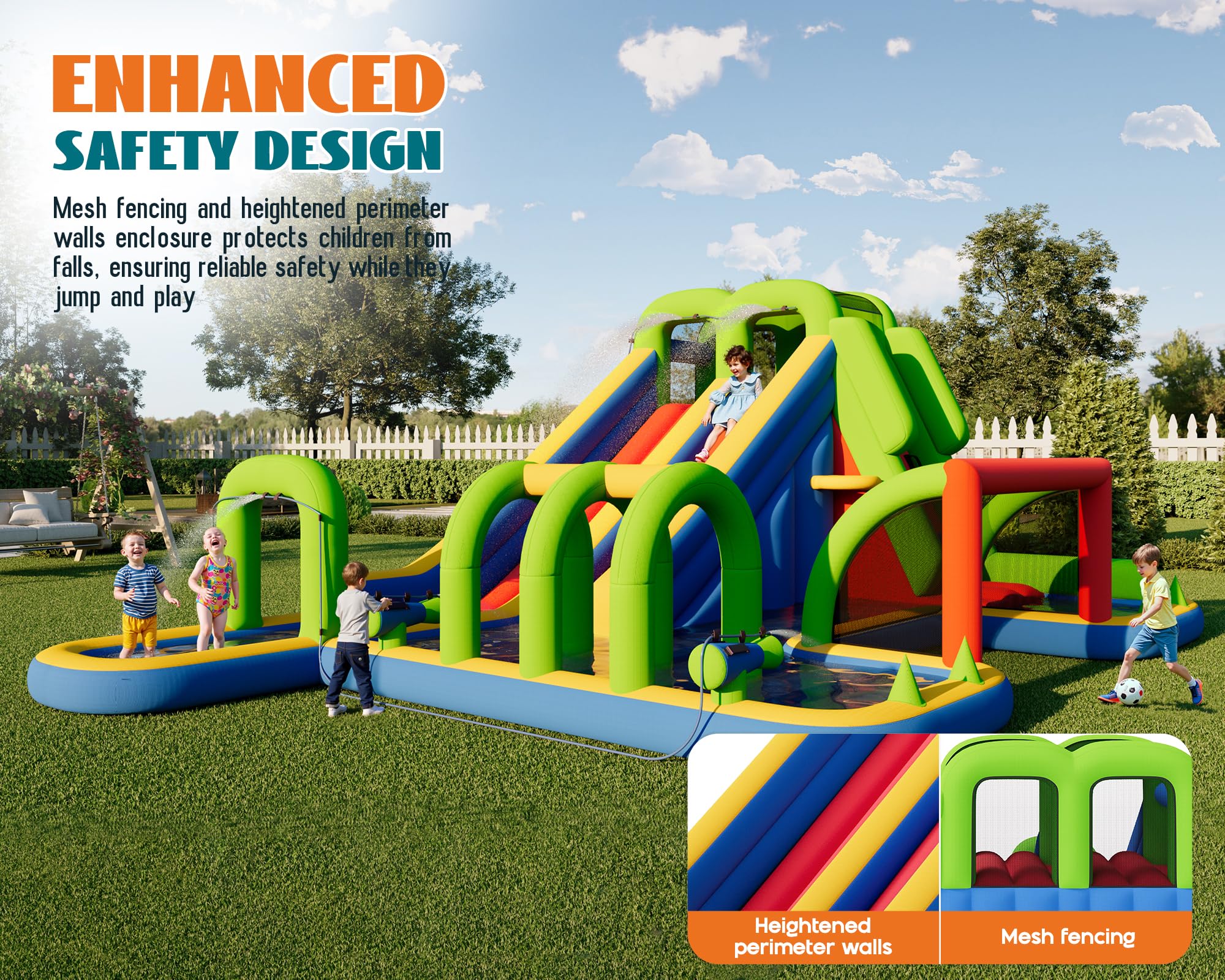 Inflatable Bounce House with Slide and Pool for Kids