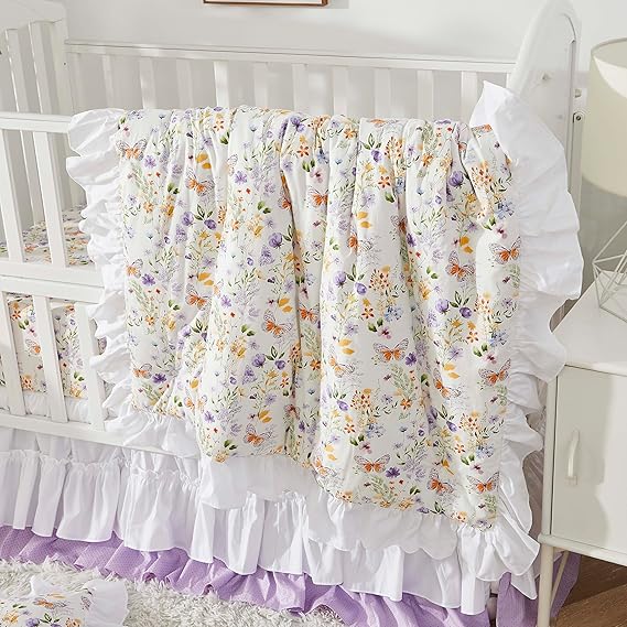 Brandream Crib Bedding Sets for Girls Garden Floral Nursery Set 3-Piece