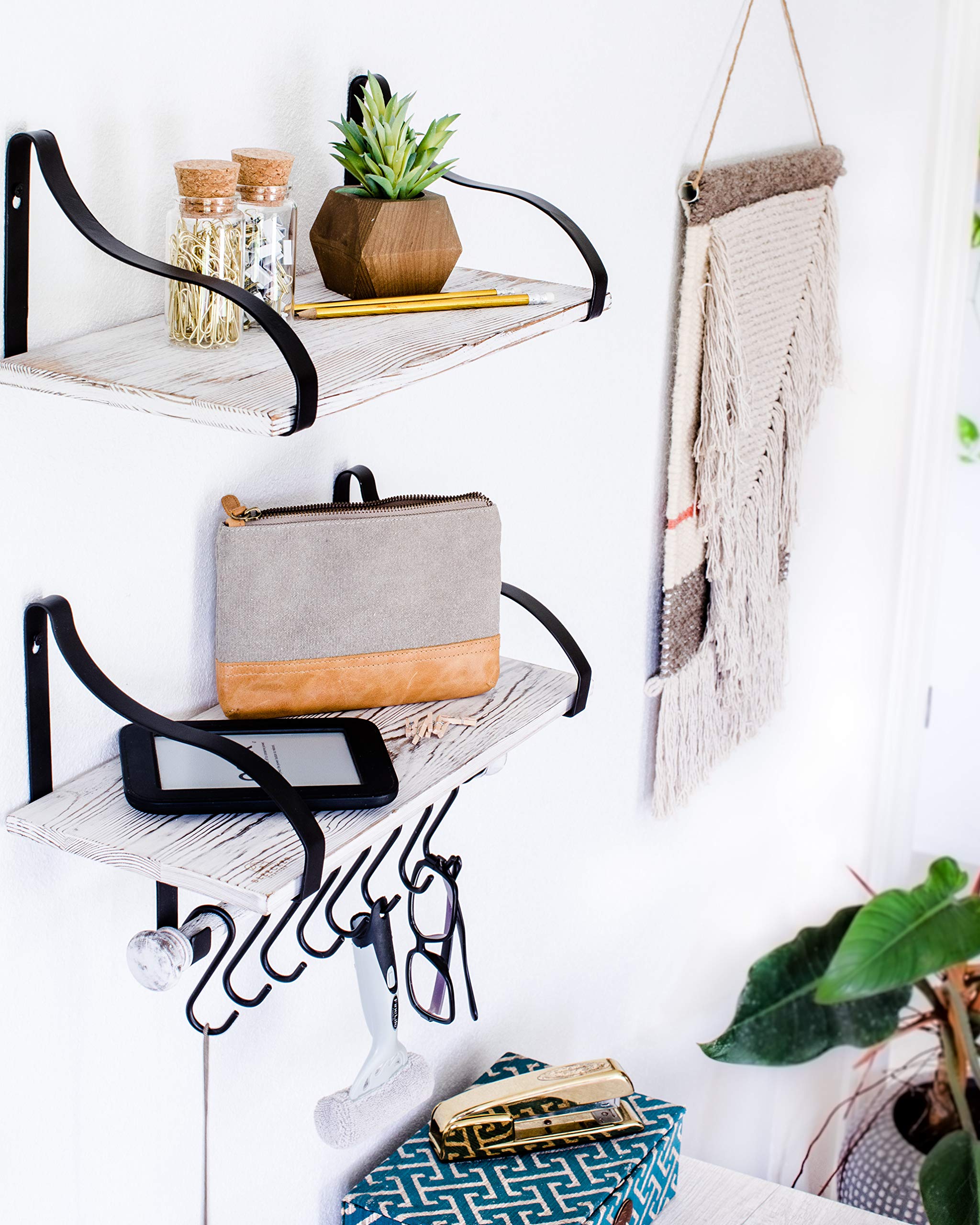 Rustic Wall Mounted Floating Shelves with Towel Bar
