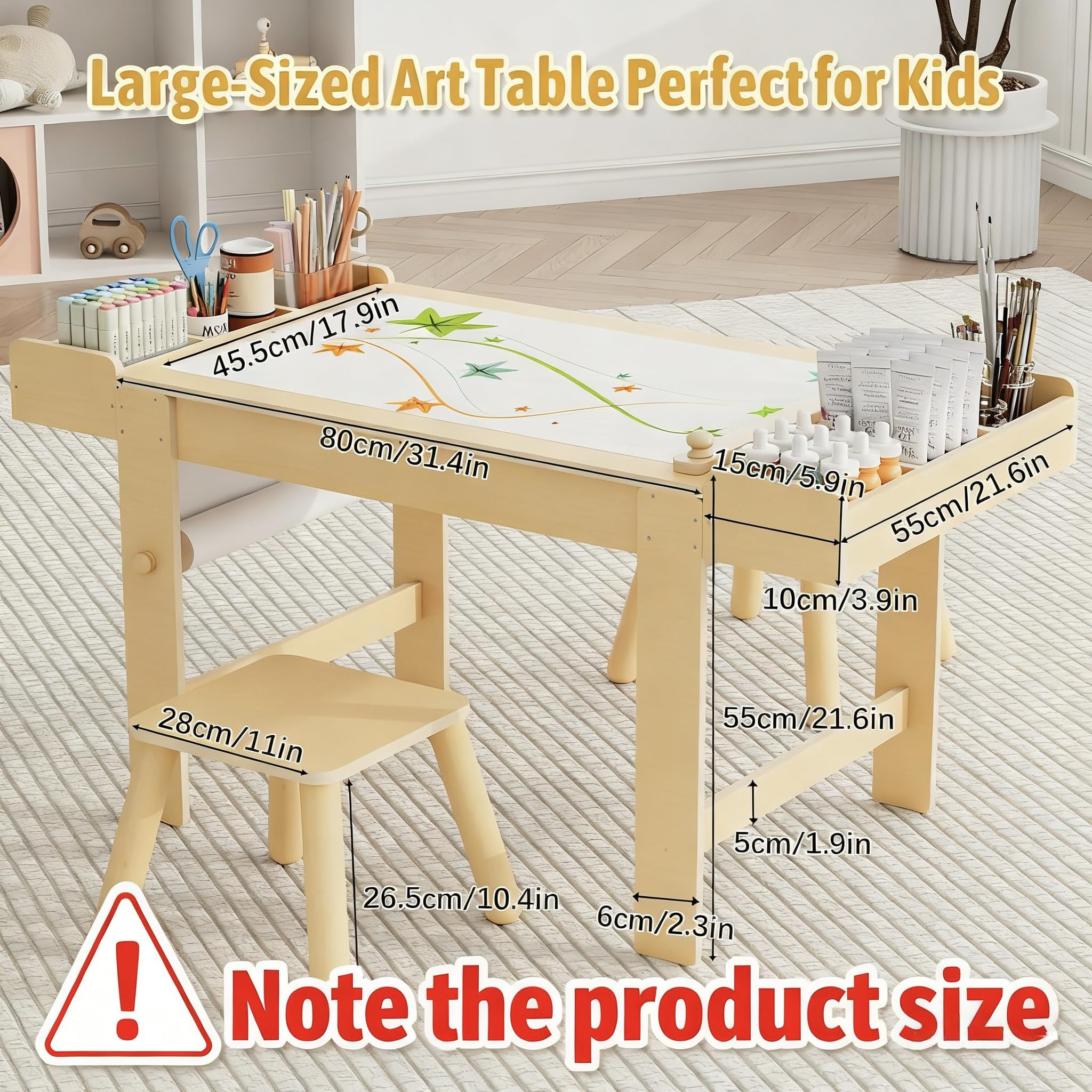 Wooden Kids Art Table and Chairs Set with Storage