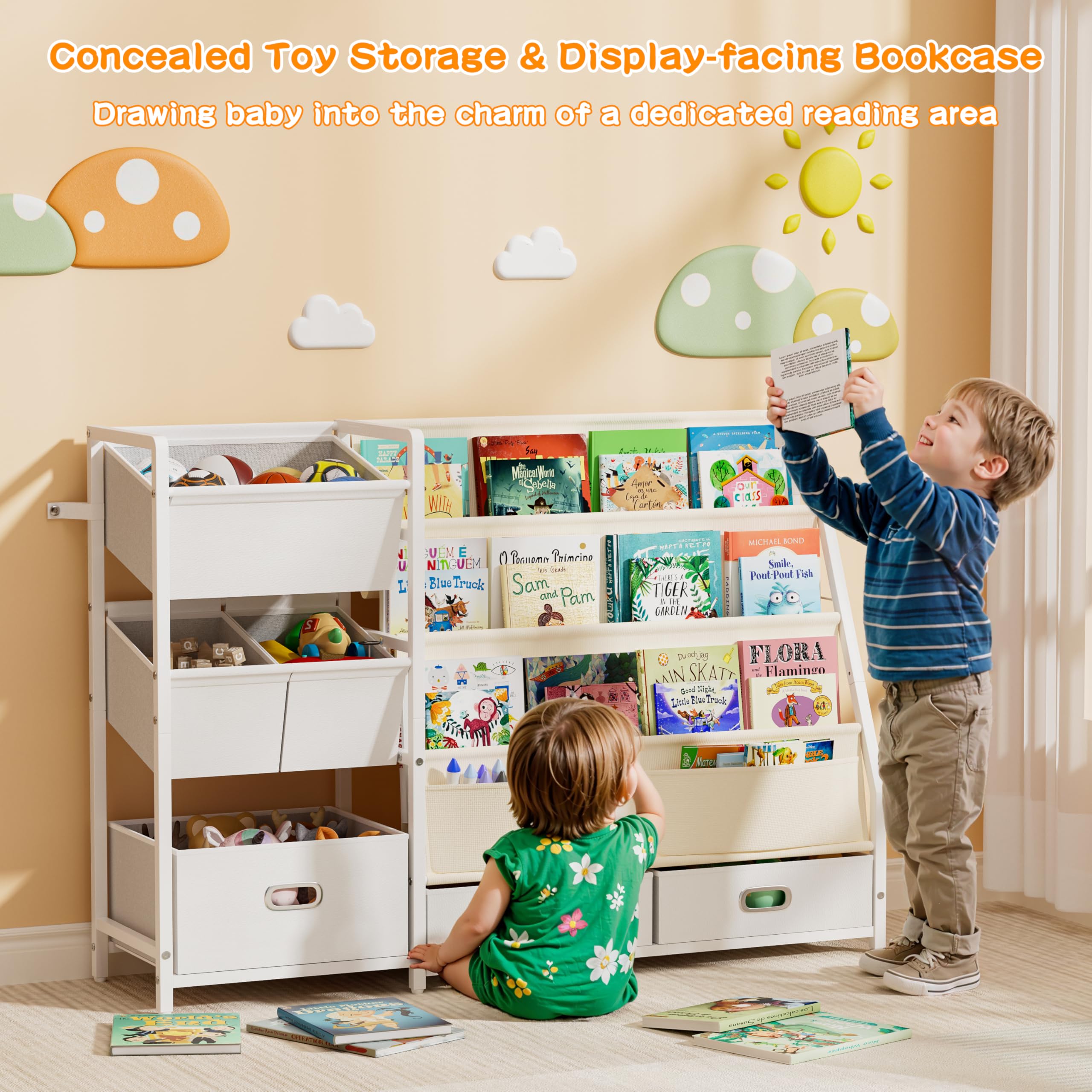 Kids Bookshelf and Toy Storage Organizer with 6 Bins