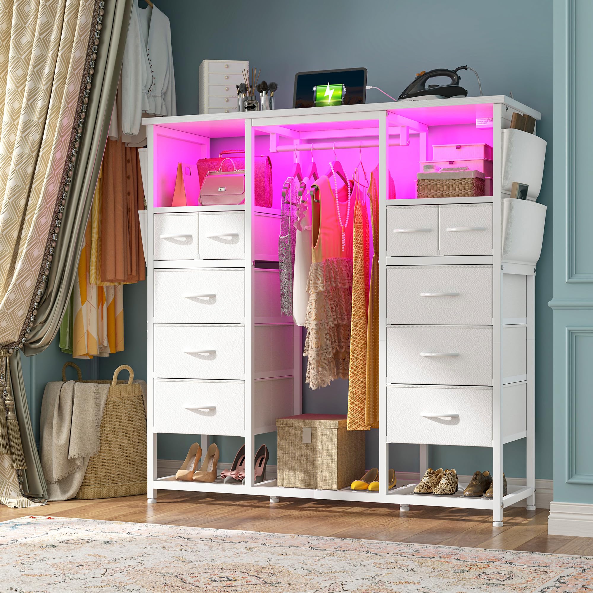 Dressers for Bedroom with Hanging Rack, 10 Drawers Dresser