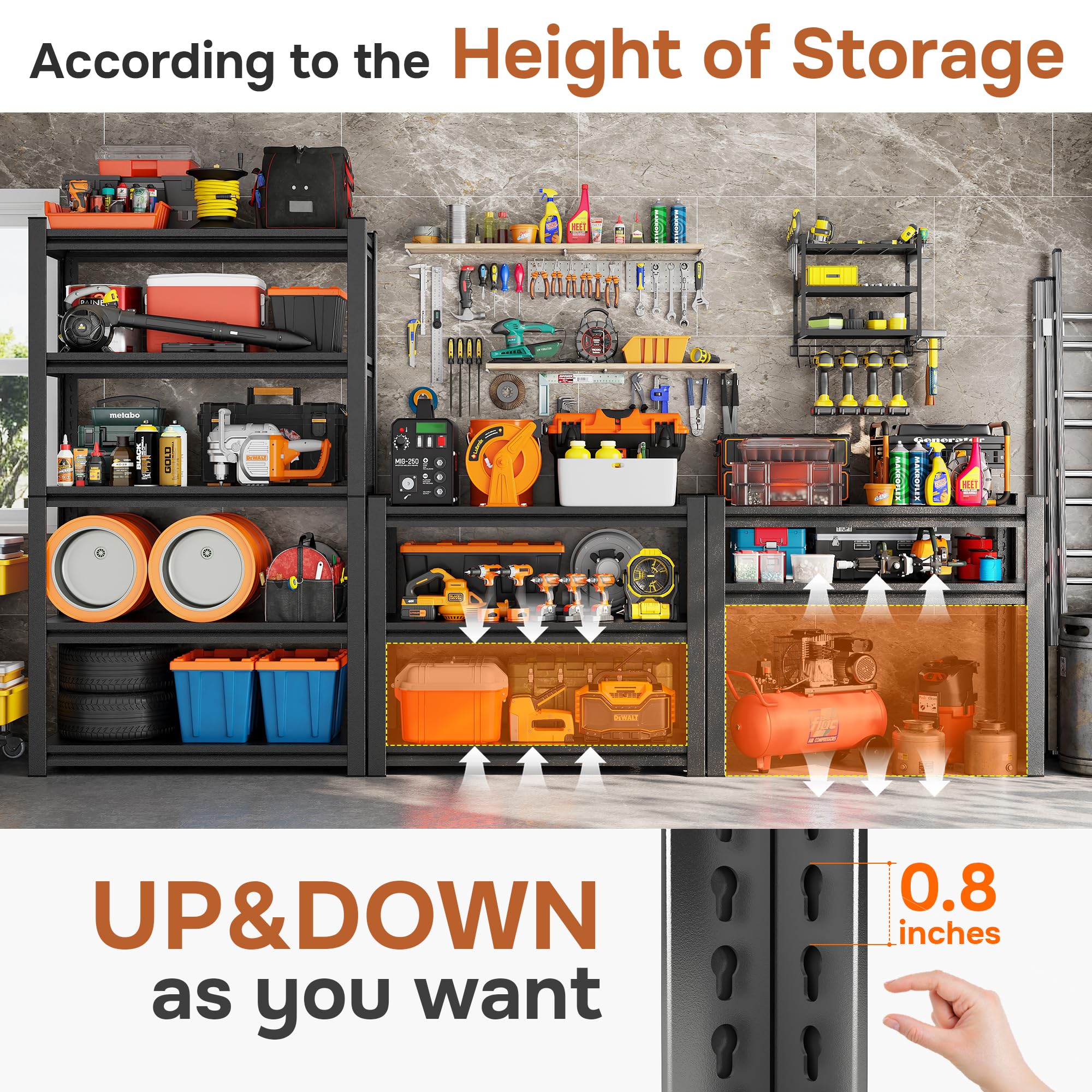 Heavy Duty Garage Shelving Unit 5 Tier Adjustable Metal Storage Rack