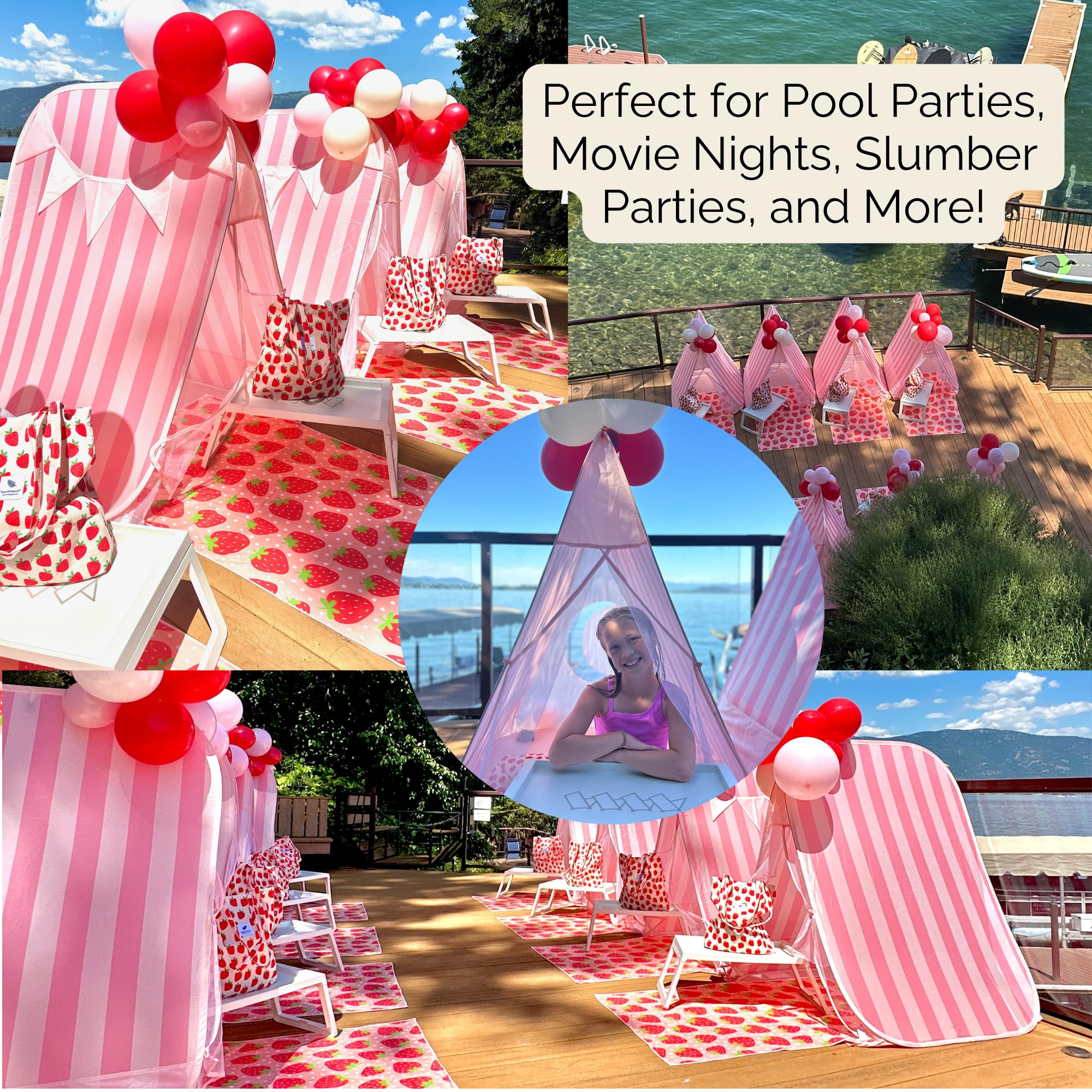 Modern Dreamers Sleepover Teepee Tent Kit for Kids – Indoor & Outdoor Use – Instant Setup, Fairy Lights, and Decorations for Slumber Parties, Backyard Parties, Glamping, and Birthday Events (Pink)