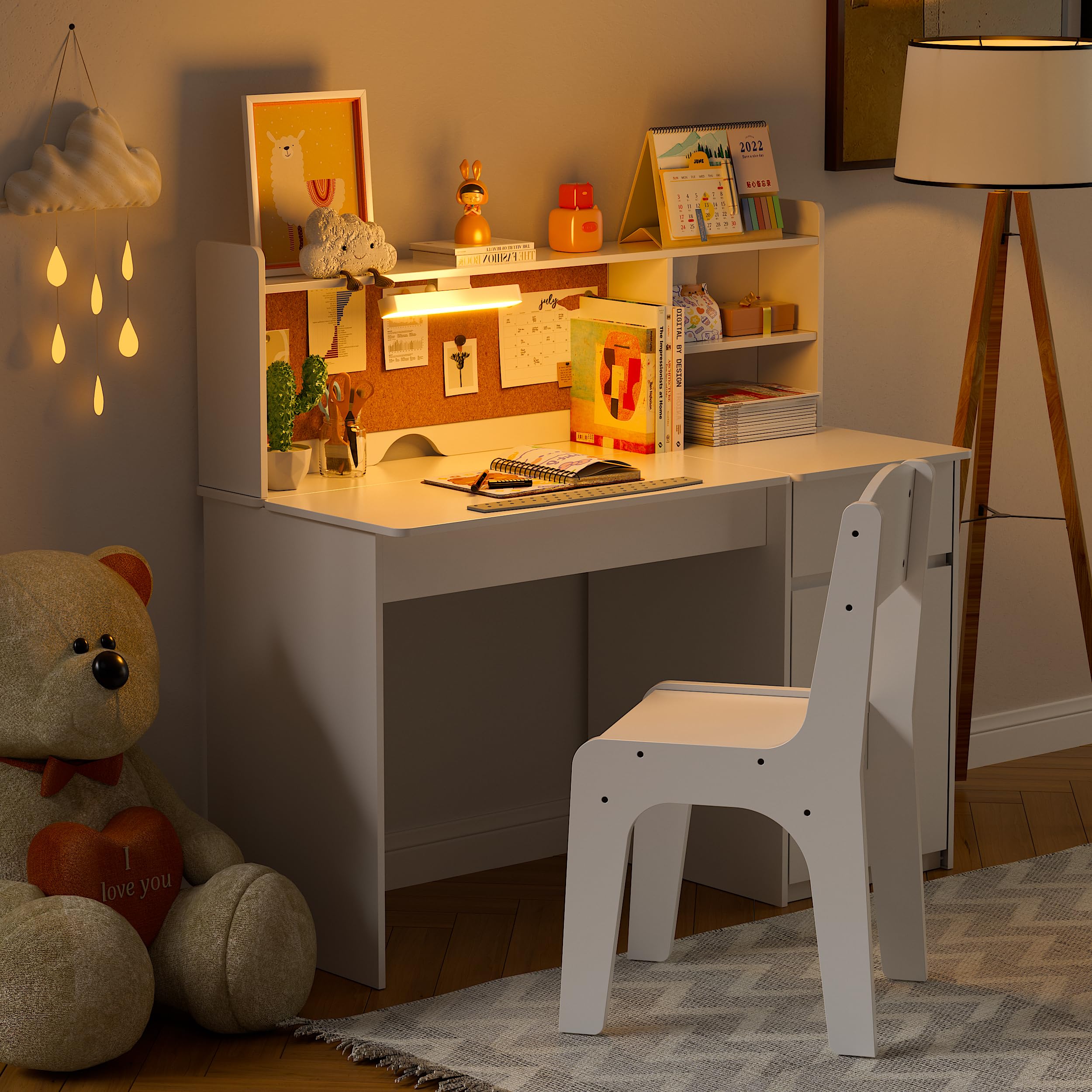 Kids Desk and Chair Set with LED Light and Tiltable Desktop