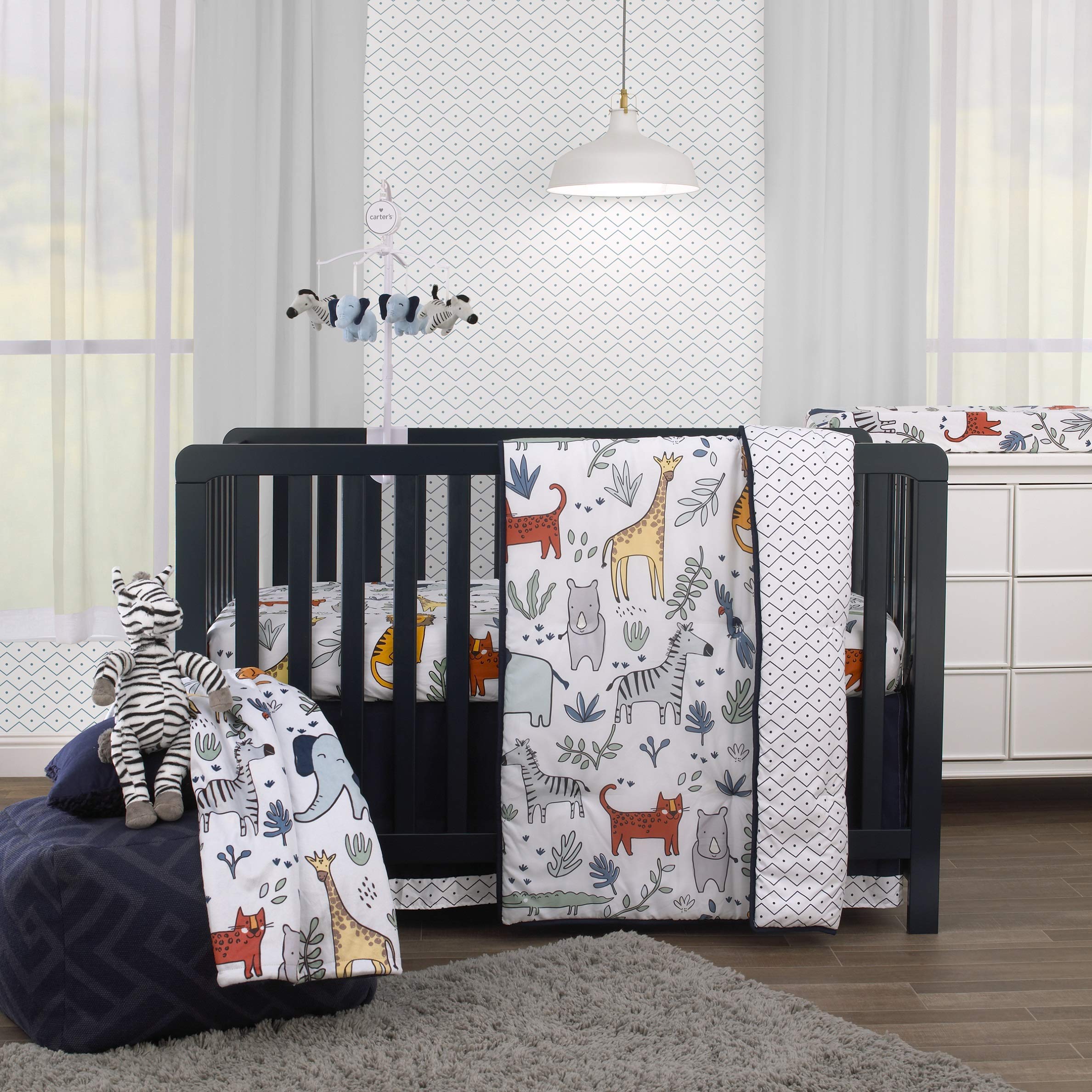 Safari Party - Grey, Blue, Green, Orange 4 Piece Nursery Crib Bedding Set