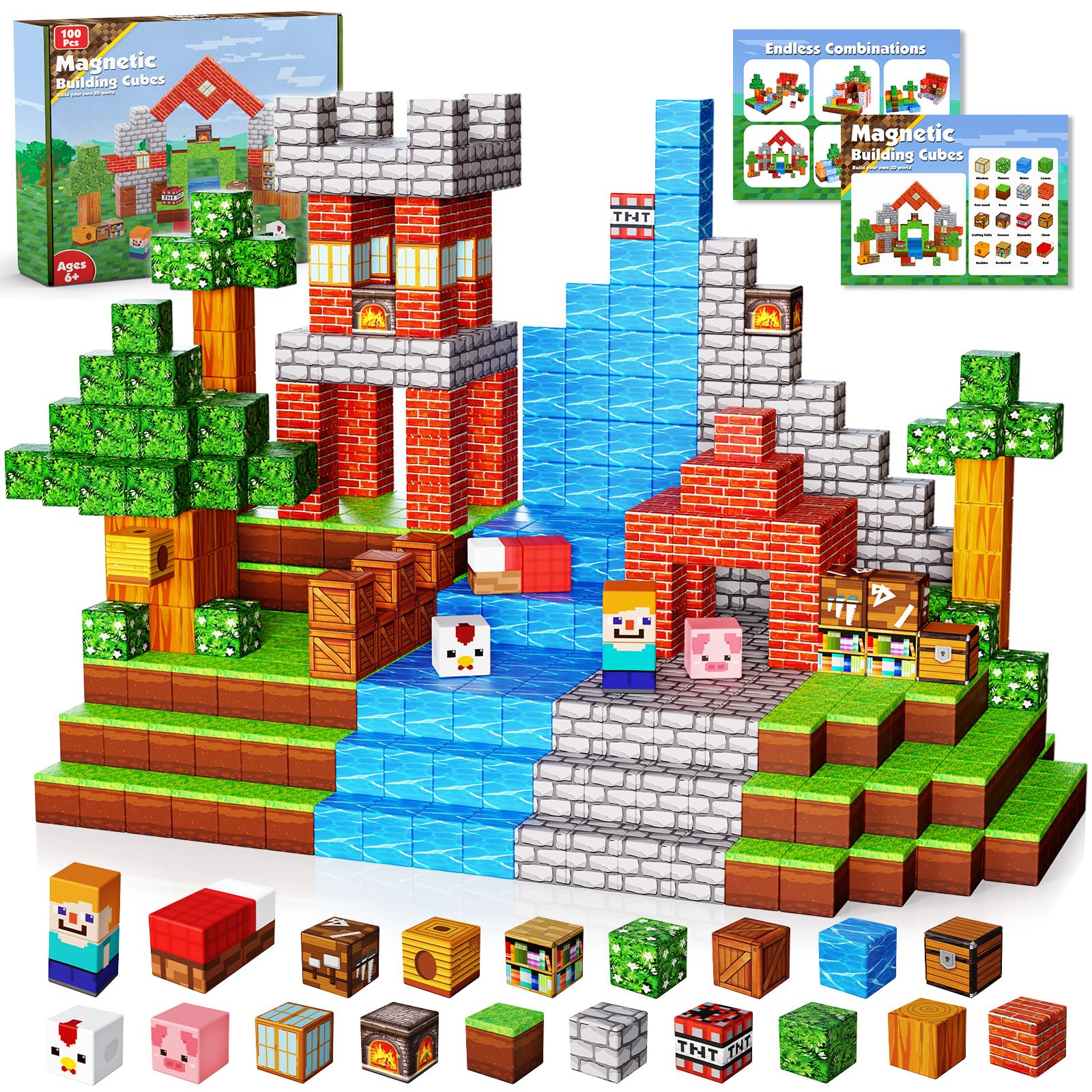 Magnetic Blocks-100PCS Grassland Building Blocks Set, Kids Classroom Sensory Toy