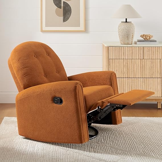 Swivel Rocker Recliner Chair, Nursery Rocking Chair with Tufted Backrest