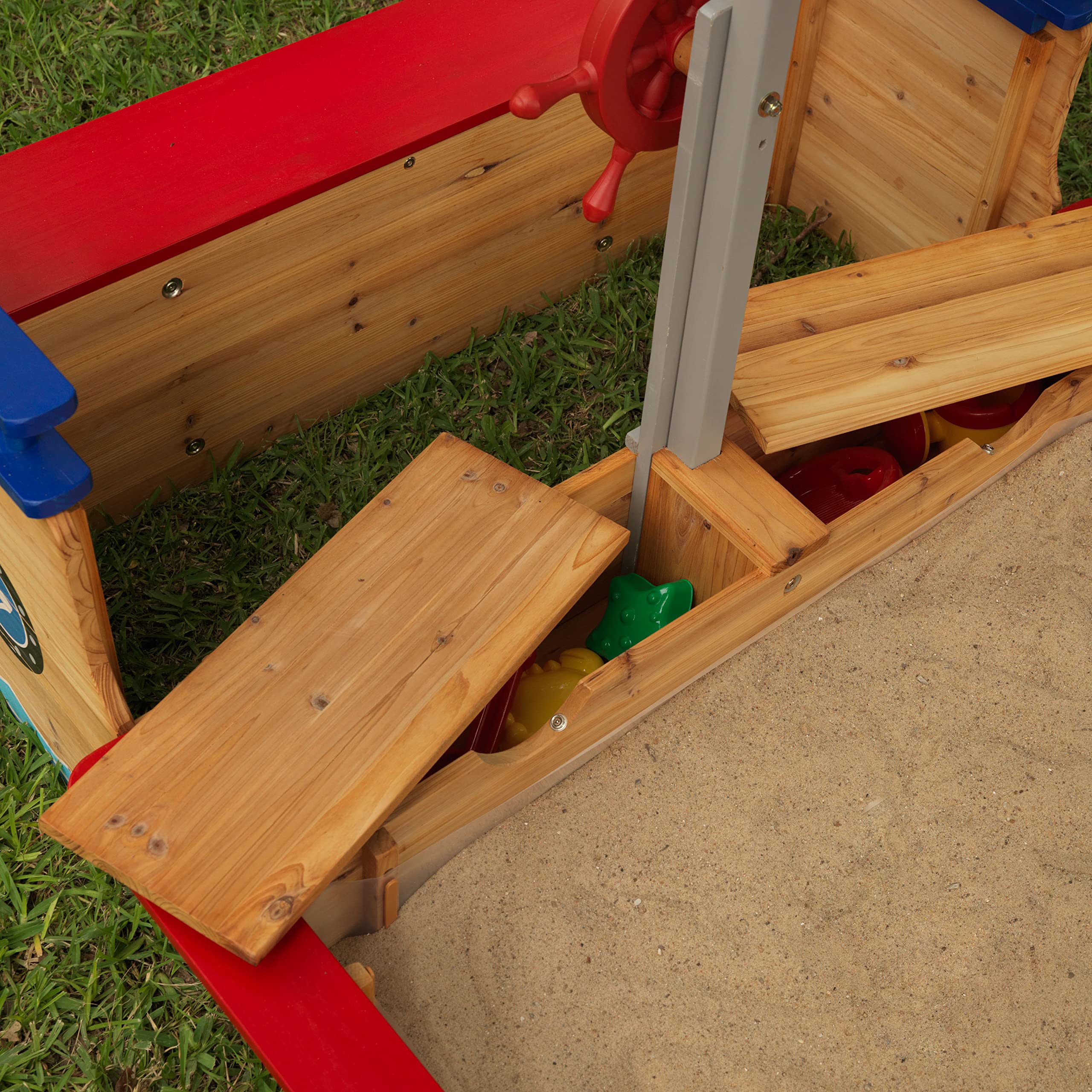 Wooden Pirate Sandbox with Canopy, Covered Children's Sandbox