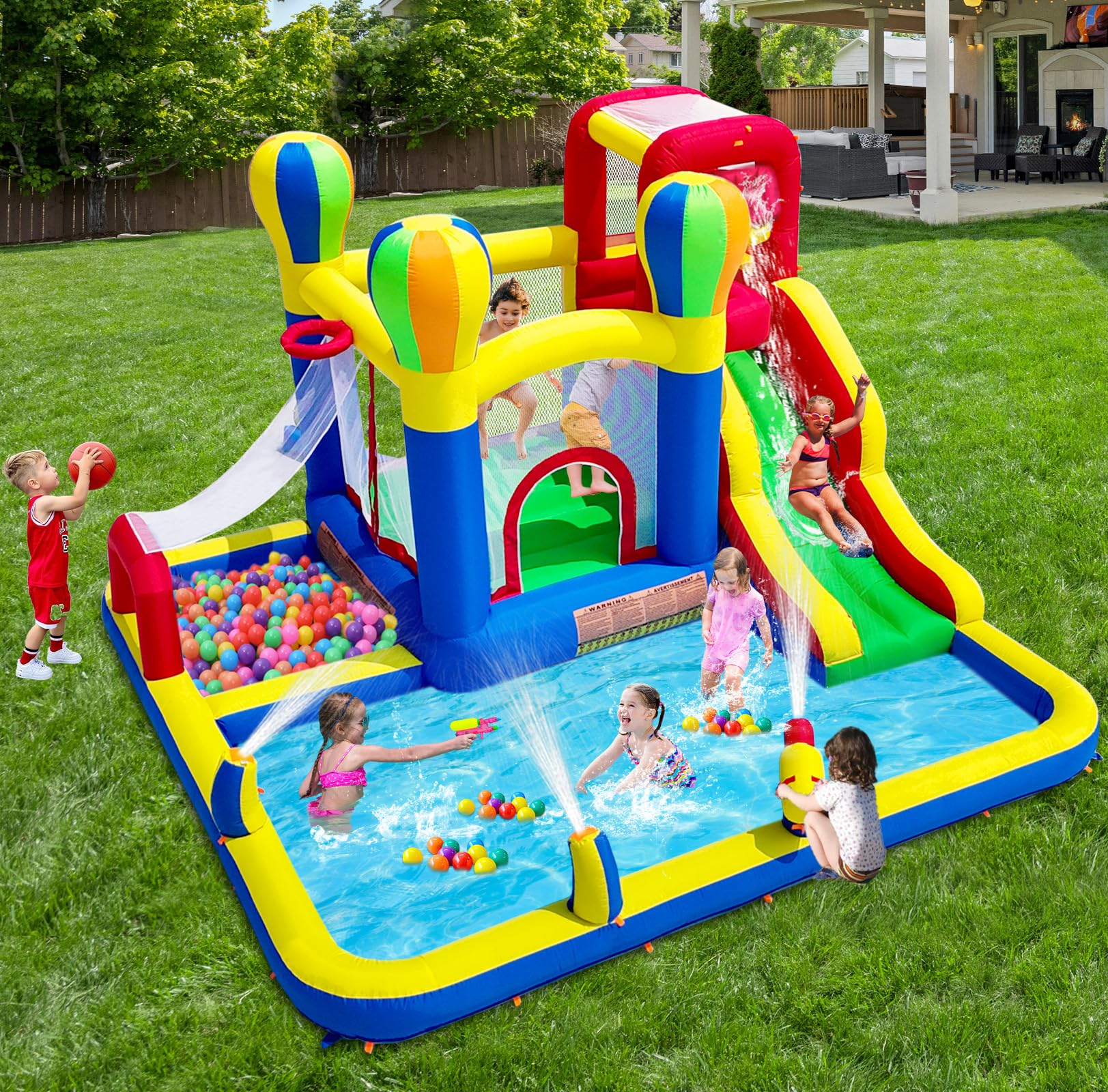 Inflatable Bounce House with Water Slide and Splash Pools