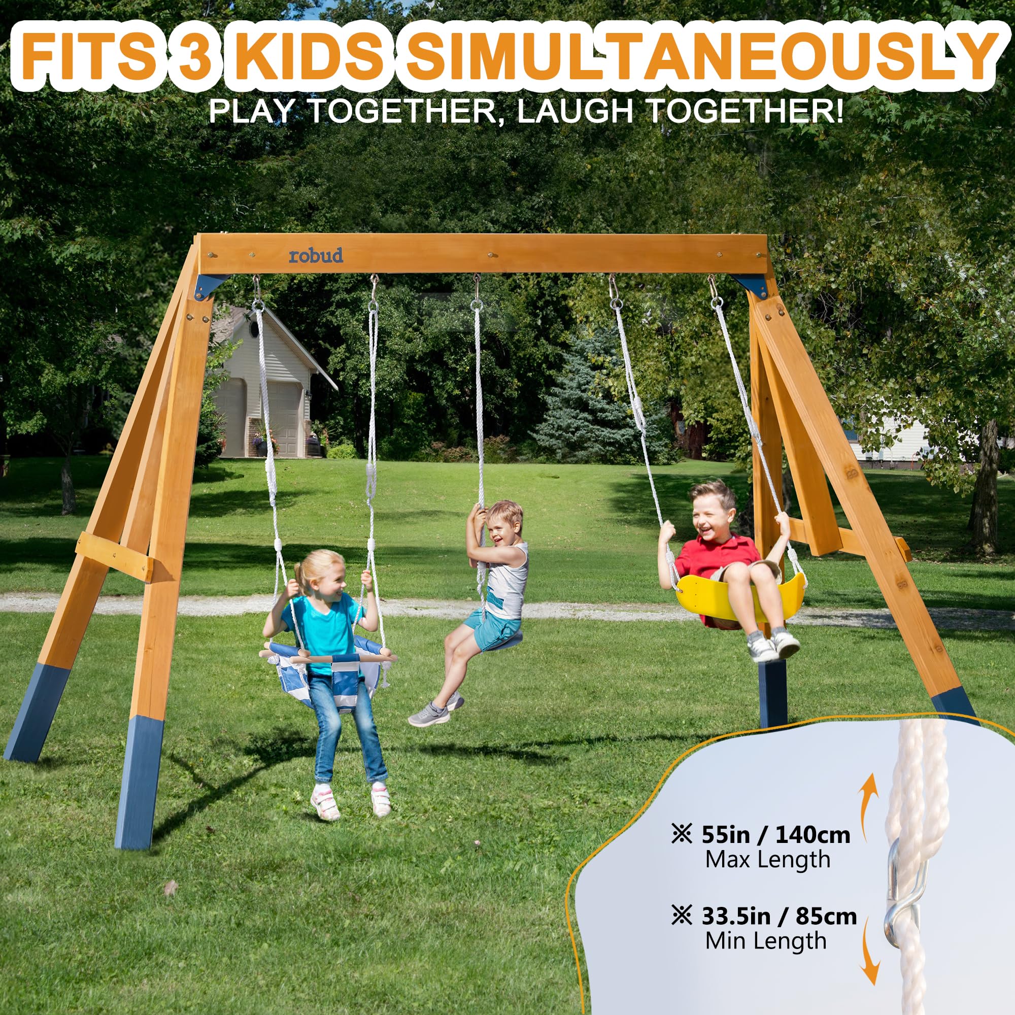 3-in-1 Wooden Swing Set for Backyard