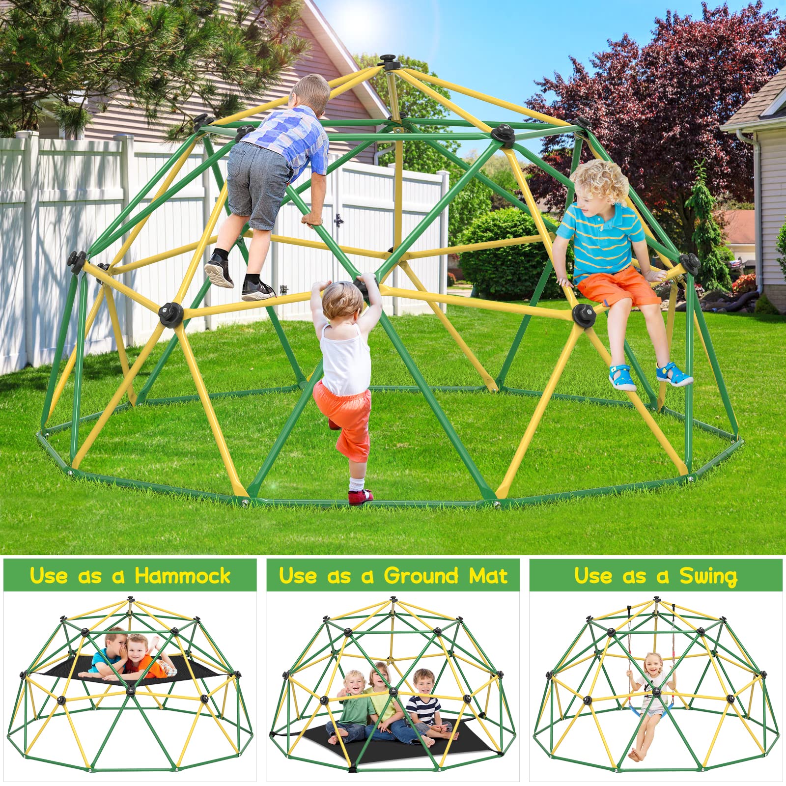 10FT Climbing Dome with Hammock for Kids