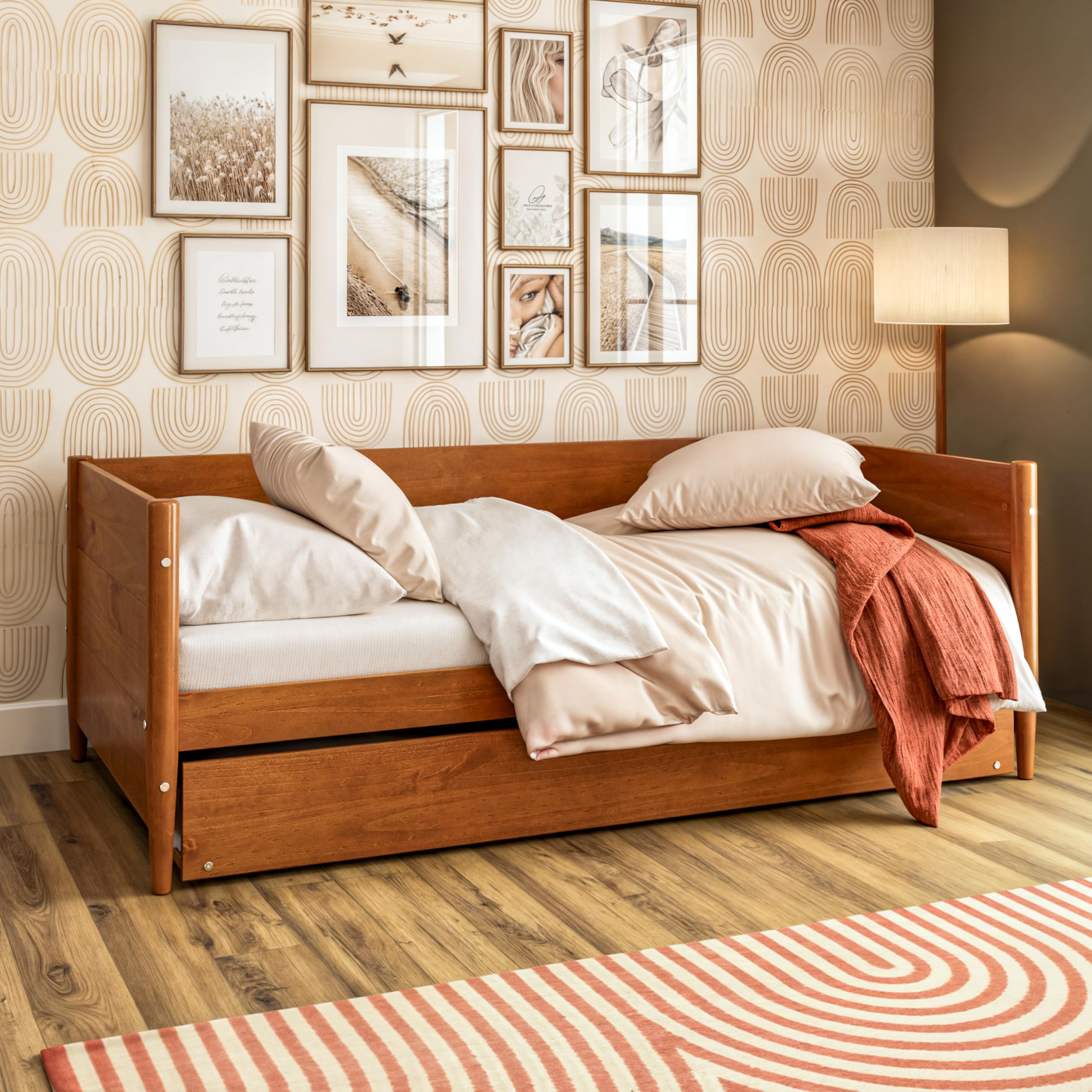 Mid-Century Modern Twin Daybed with Trundle