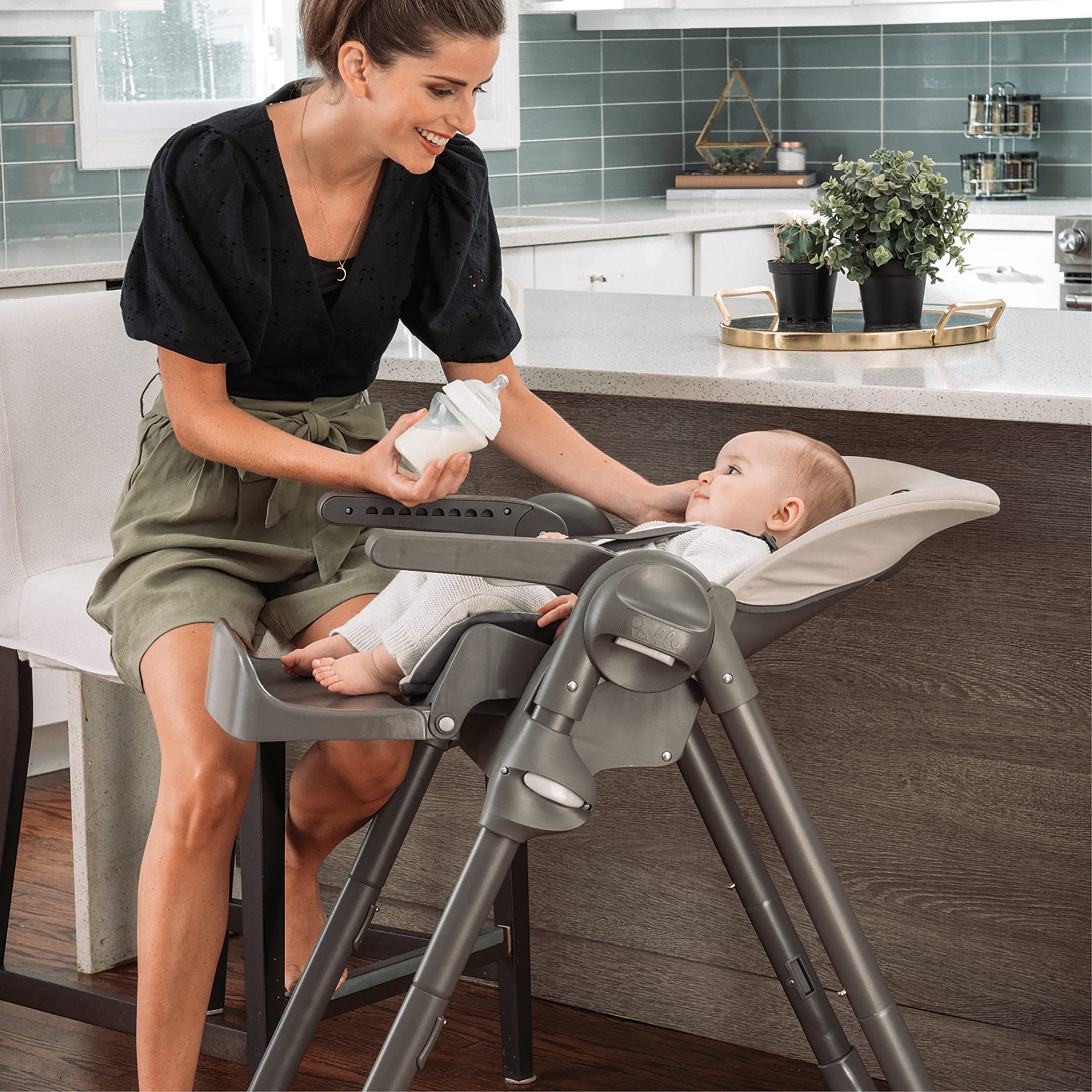 Space-Saving Foldable High Chair with Multi-Position Recline and Height Adjustment