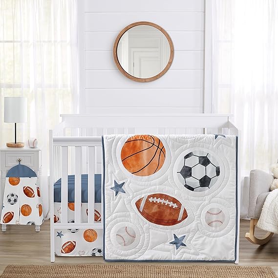 Designs Nautical Anchor Baby Boy or Girl Nursery Crib Bedding Set - 4 Pieces - Navy Blue and White Gender Neutral