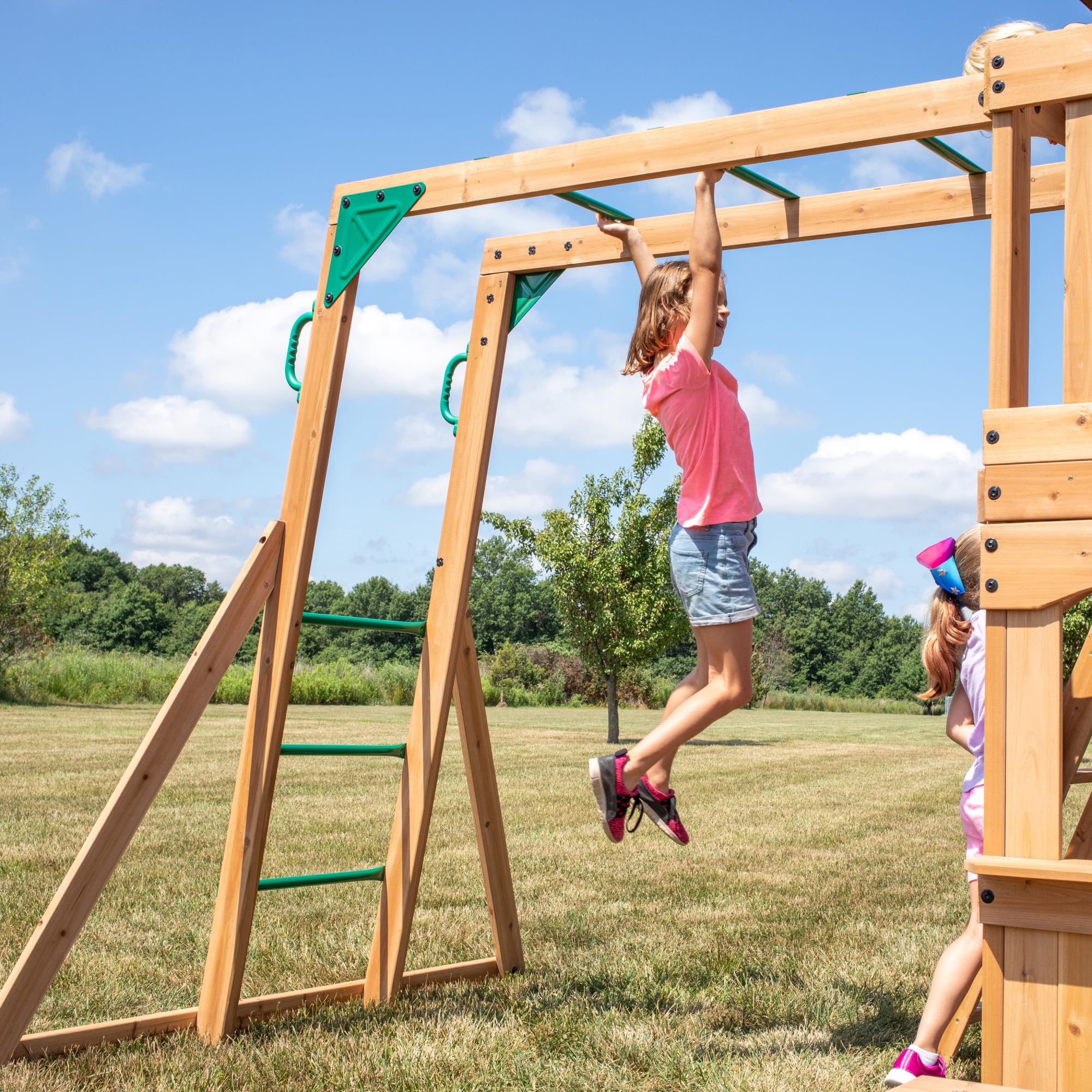 Cedar Wood Swing Set with Clubhouse and Wave Slide