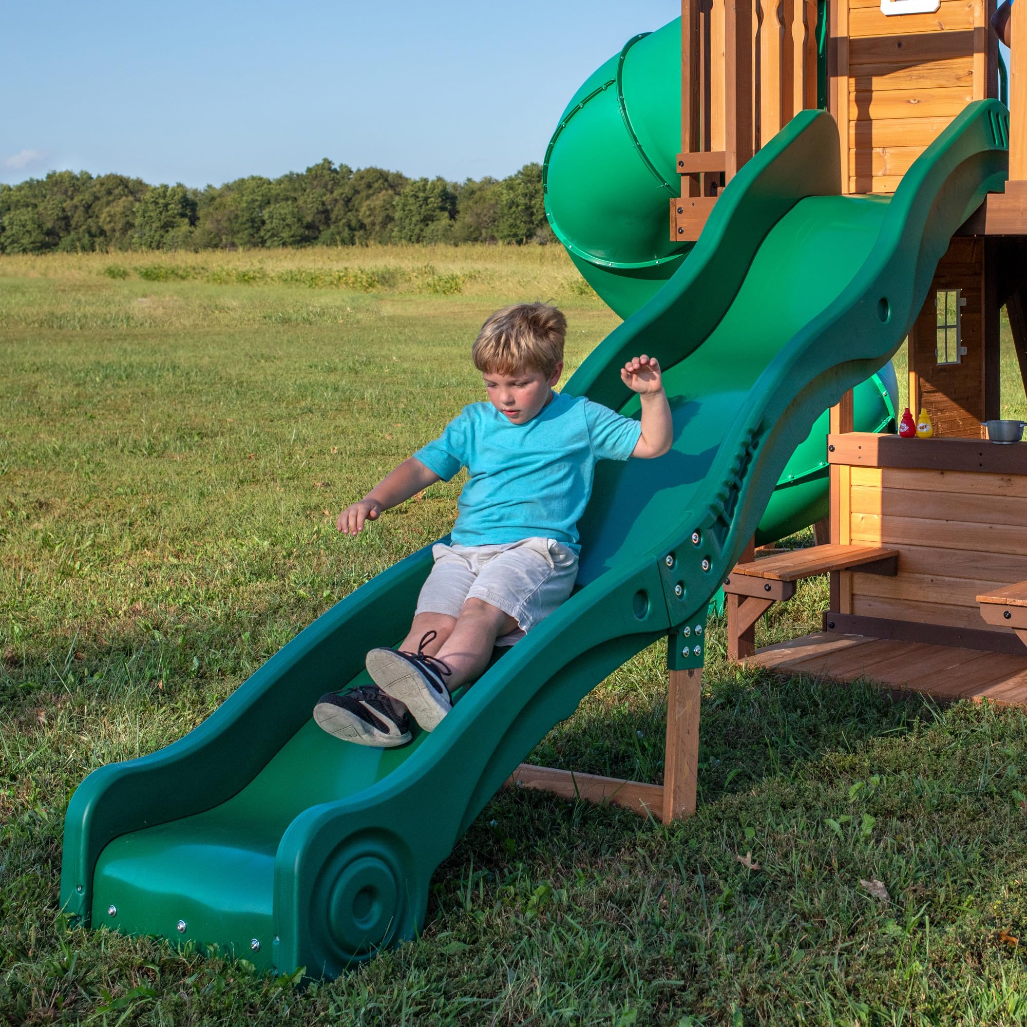 Cedar Wood Swing Set with Clubhouse and Dual Slides