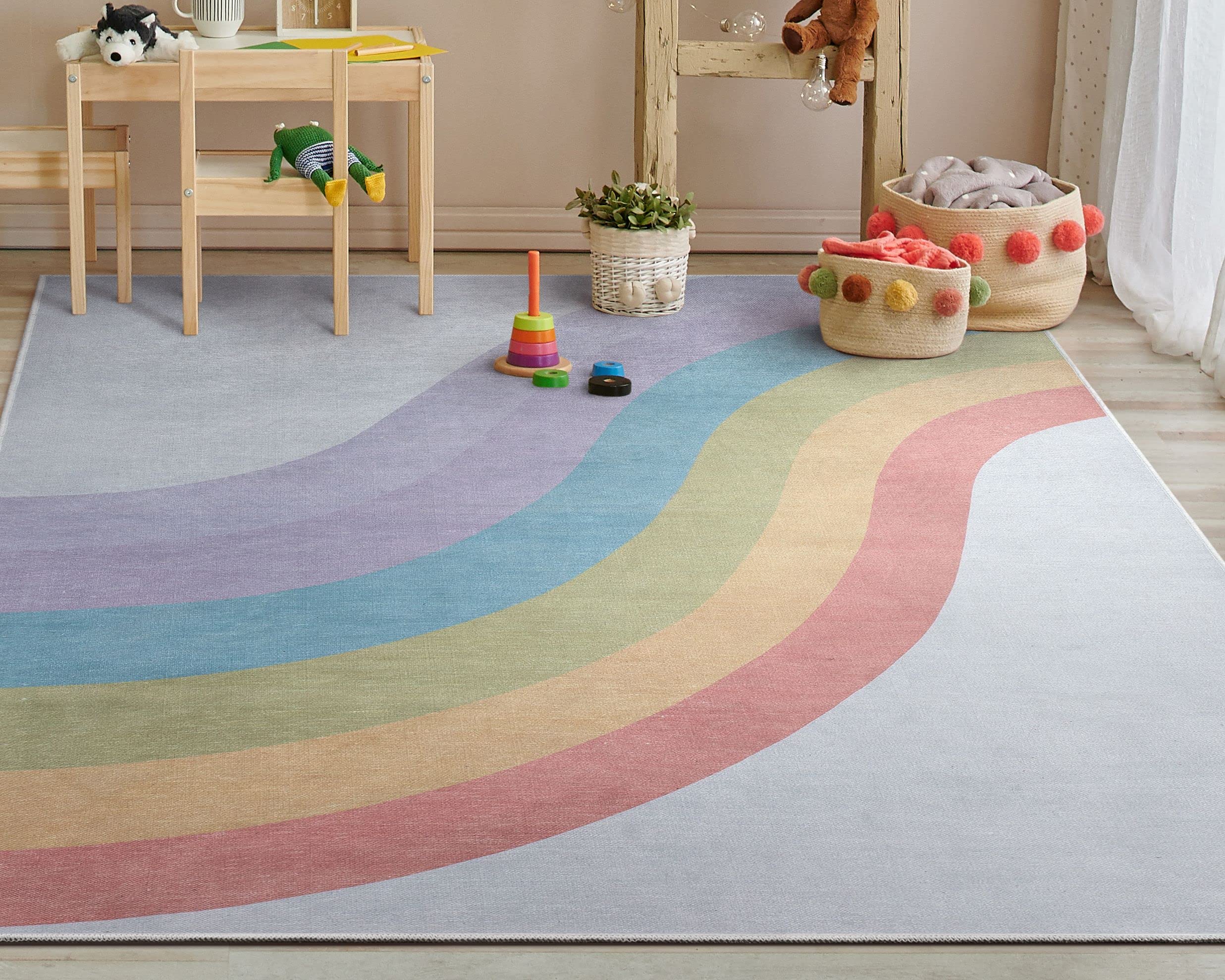 Kids Rainbow Rug, 3'3" x 5', Multi Color
