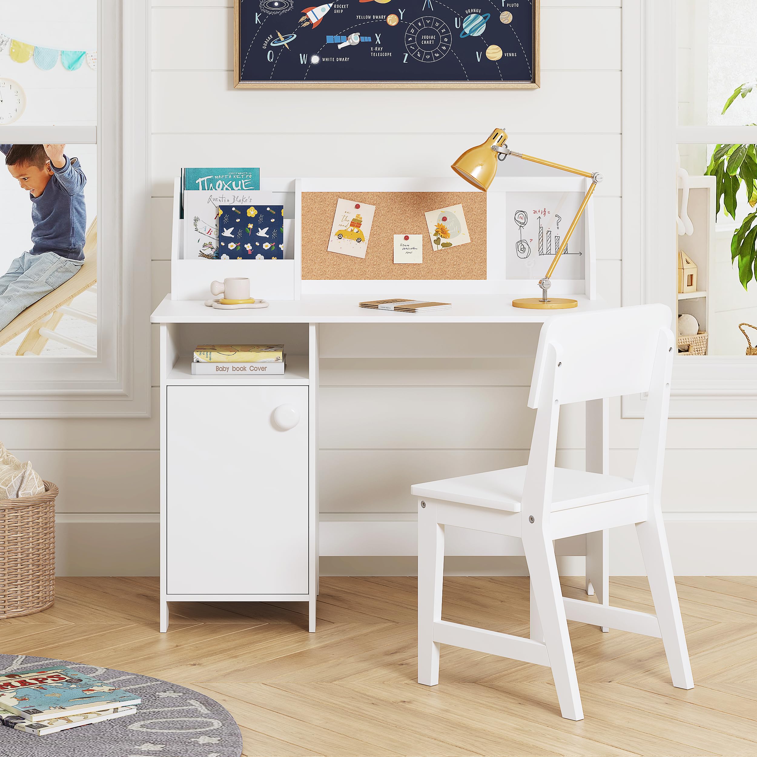 Study Desk with Chair, Wooden Children School Study Table
