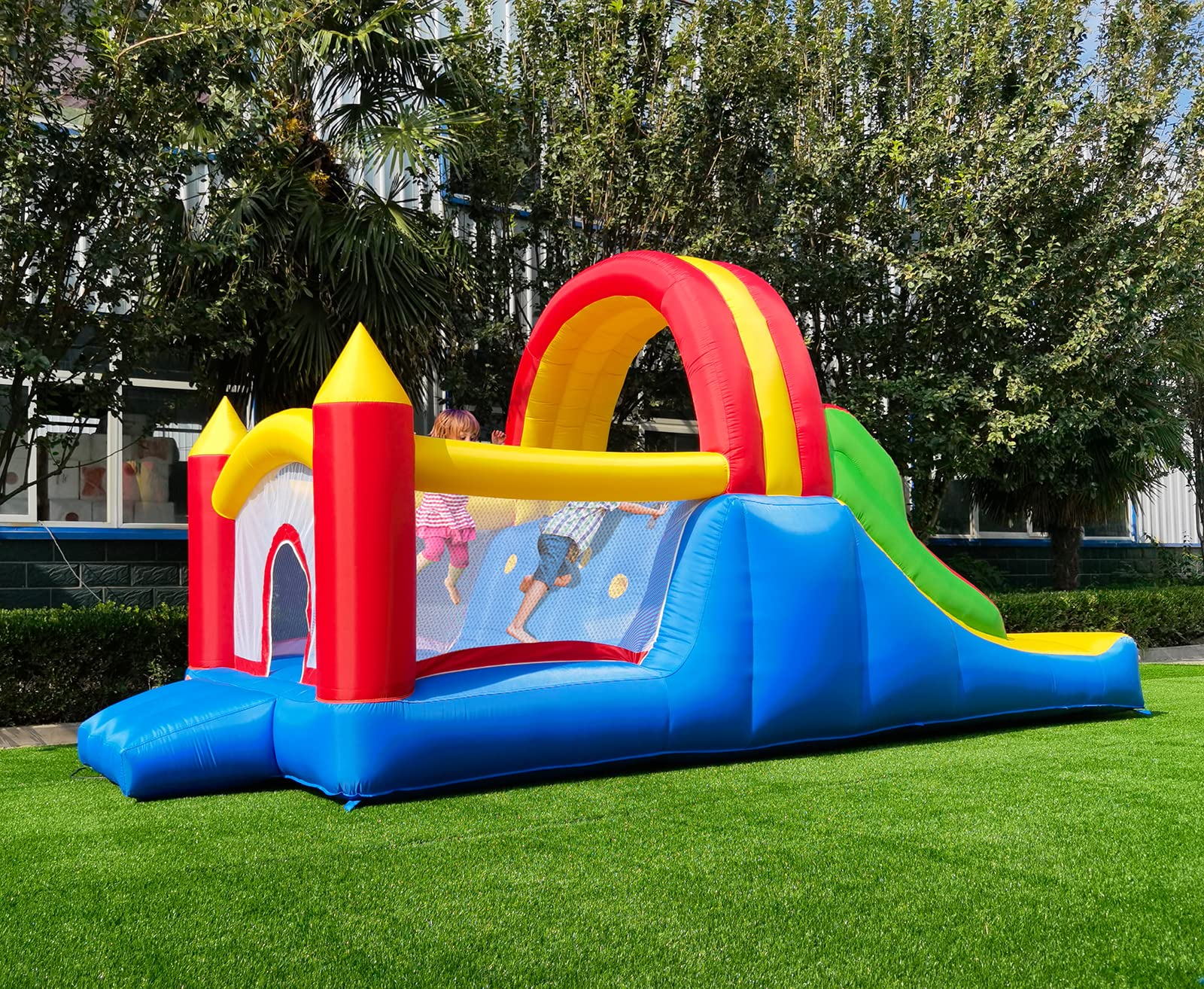 Inflatable Bounce House with Racing Slides and Climbing Wall