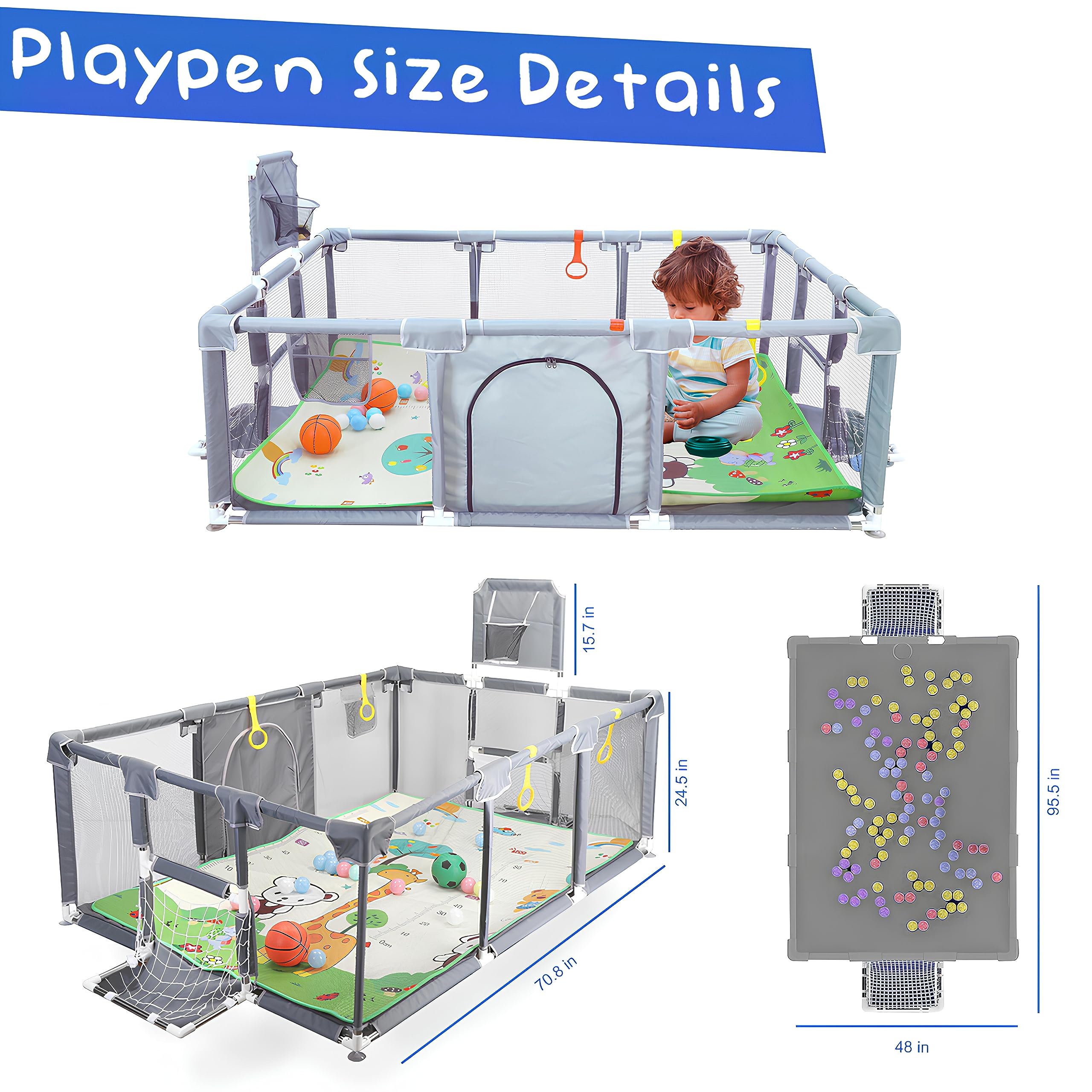 Large Baby Playpen with Basketball Hoop and Soccer Net