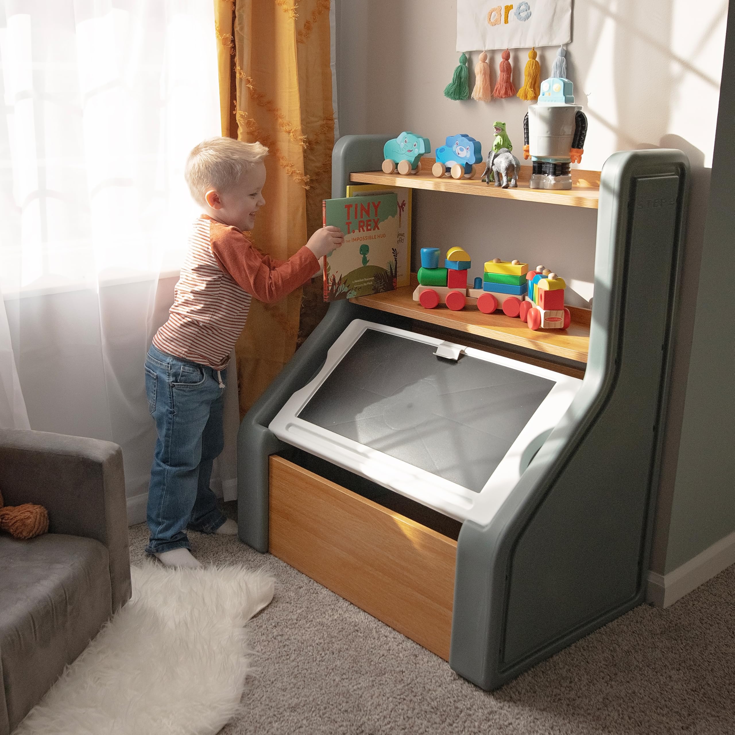Harmony Toy Storage Box, Kids Toy Storage Bin with Chalkboard Lid
