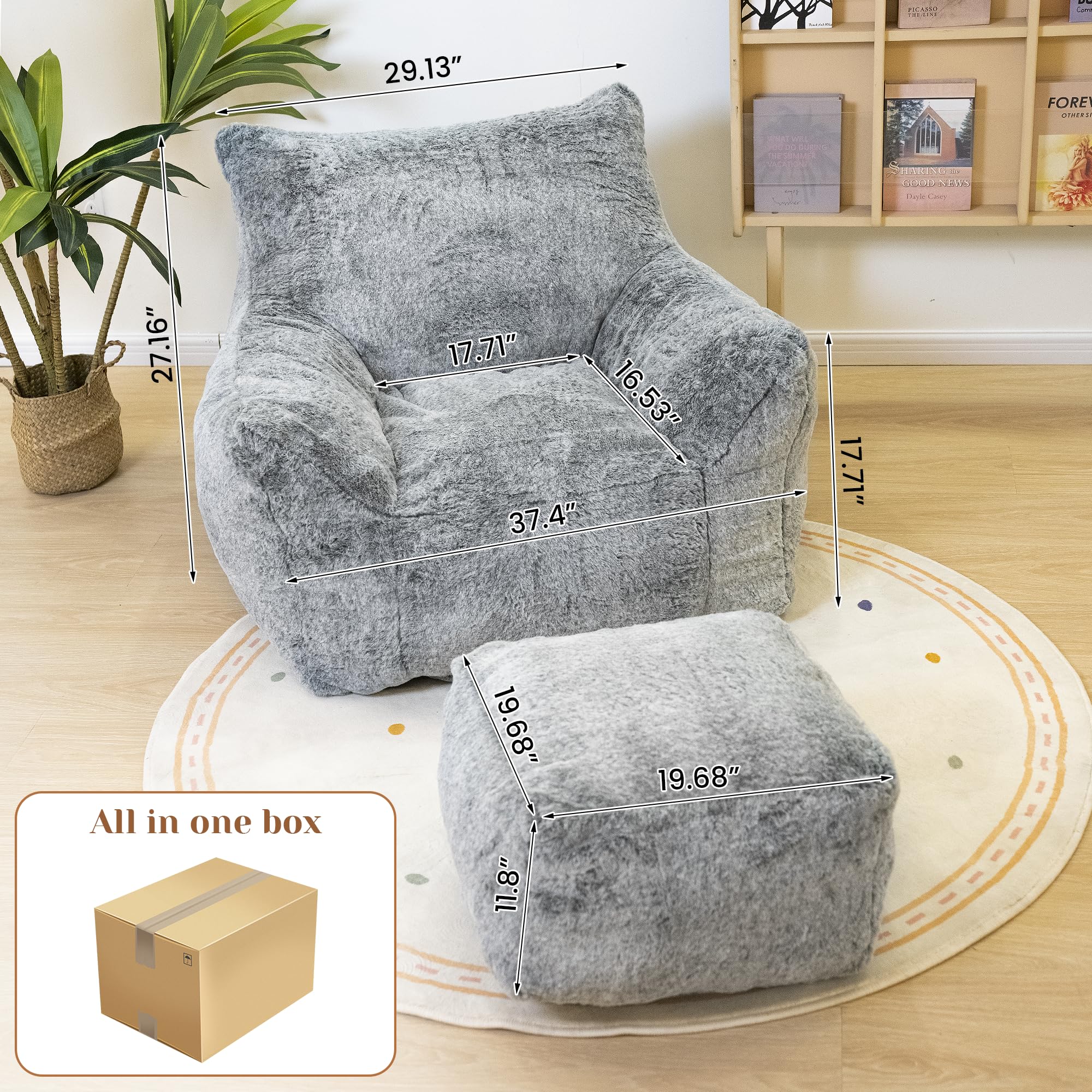 Bean Bag Chair with Ottoman and Footrest - Faux Fur