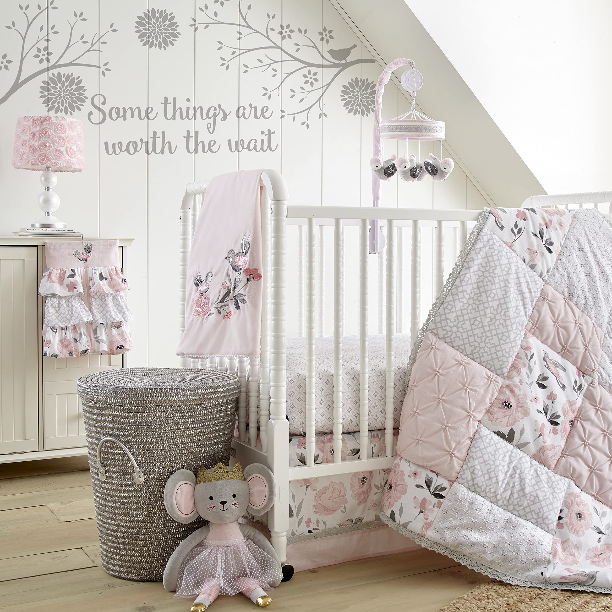 Elise Table Lamp and Shade - Spindle Base with Pink Rosette Shade