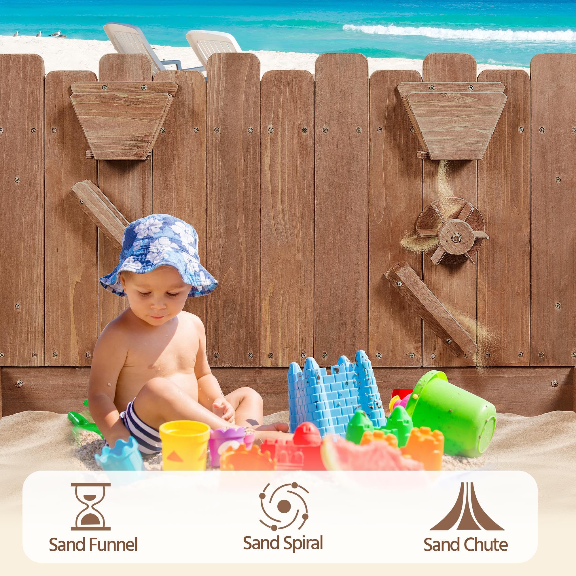 Wooden Sandbox with Storage Bench for Kids